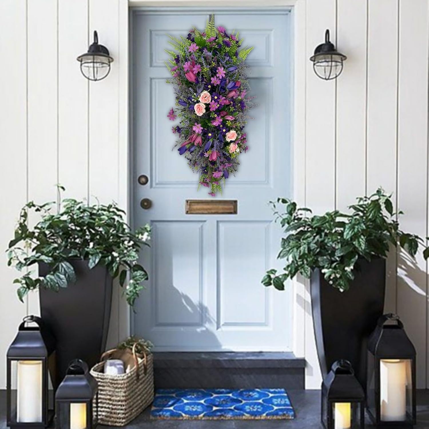 HELLORSO Artificial Purple Lavender Teardrop Door Decor