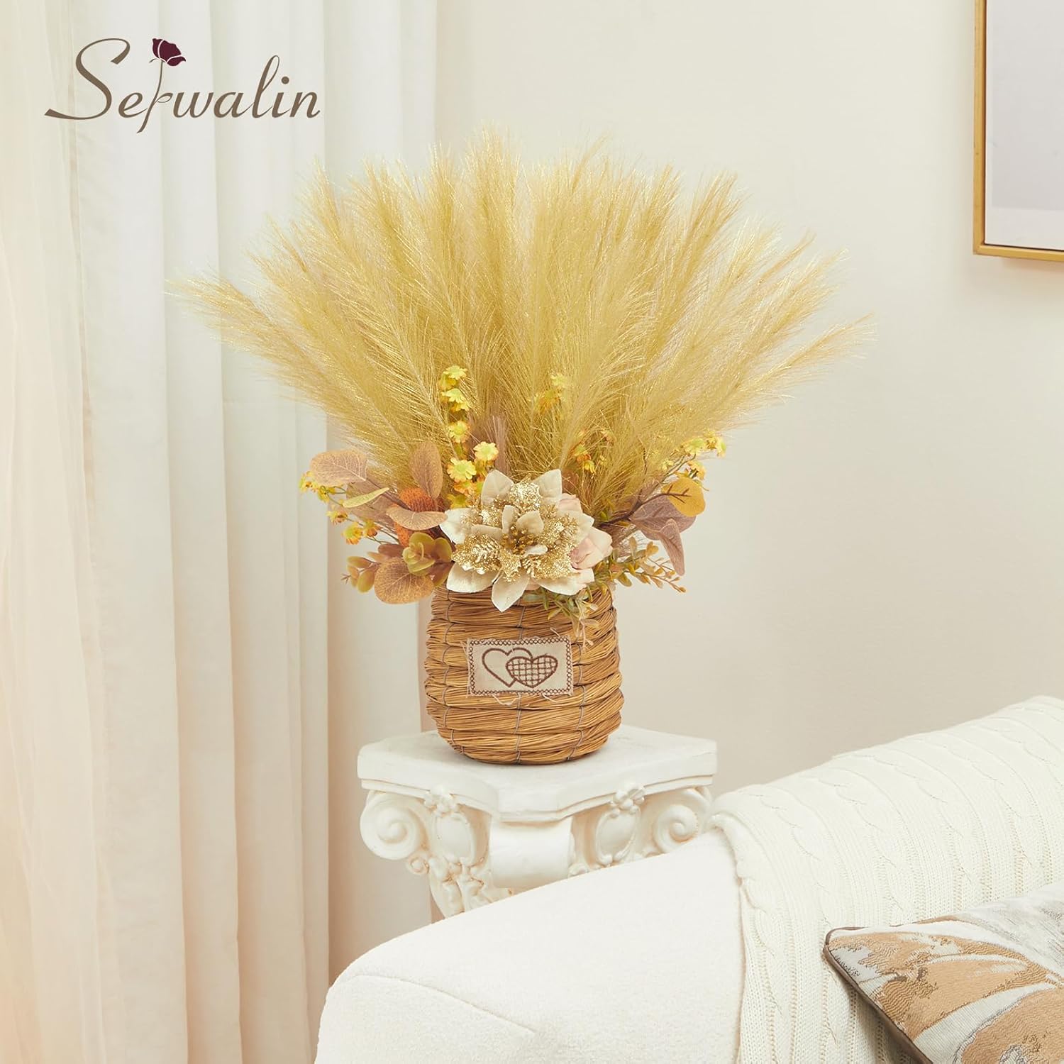 Serwalin 60Pcs Artificial Gold Pampas Grass Decor