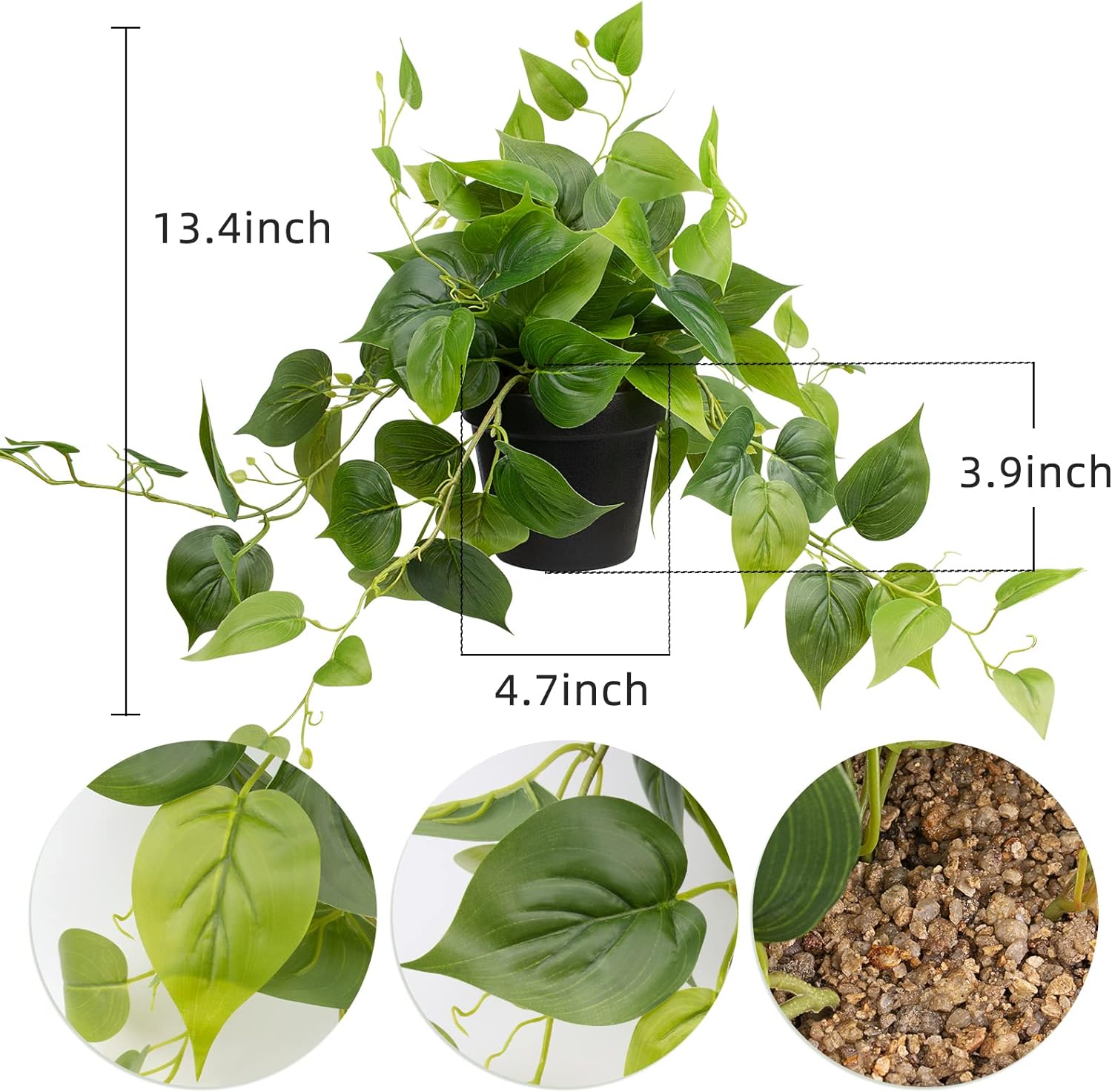 LOYWREE Realistic Artificial Pothos Plant with Black Pot