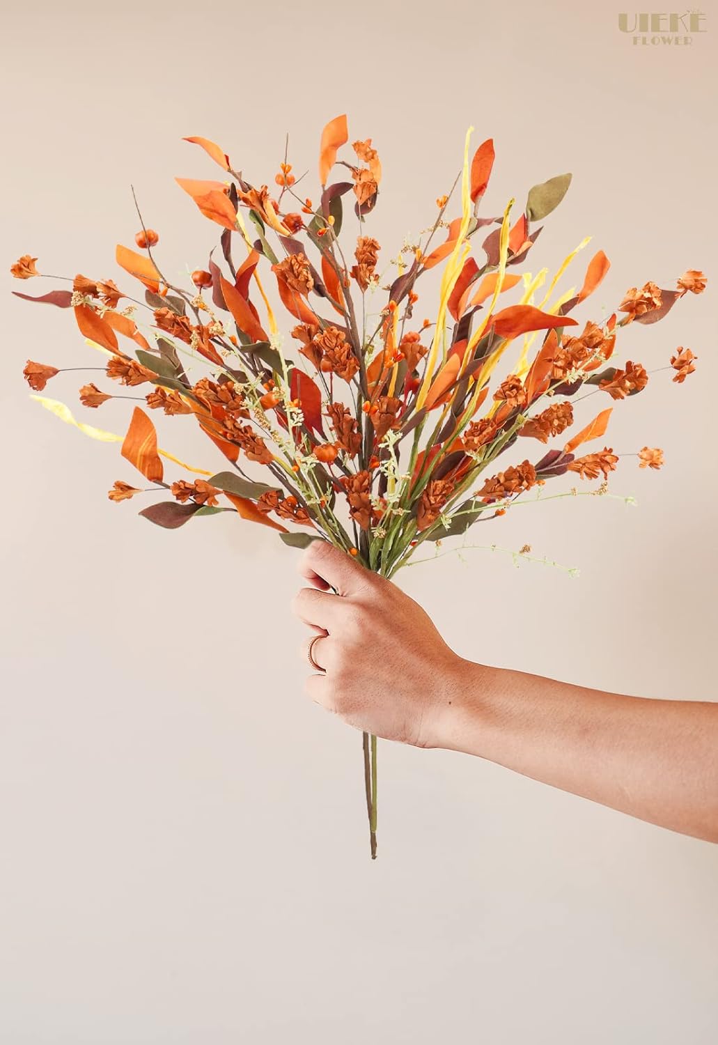 Uieke 2PCS Artificial Fall Flowers with Small Pumpkin