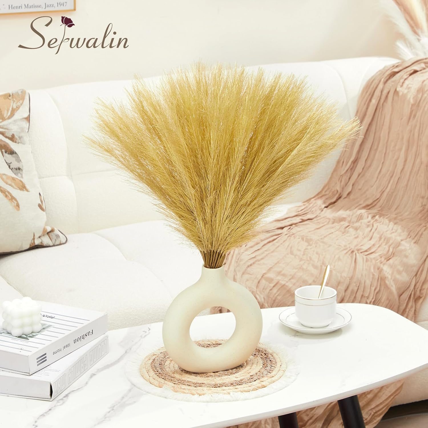 Serwalin 60Pcs Artificial Gold Pampas Grass Decor