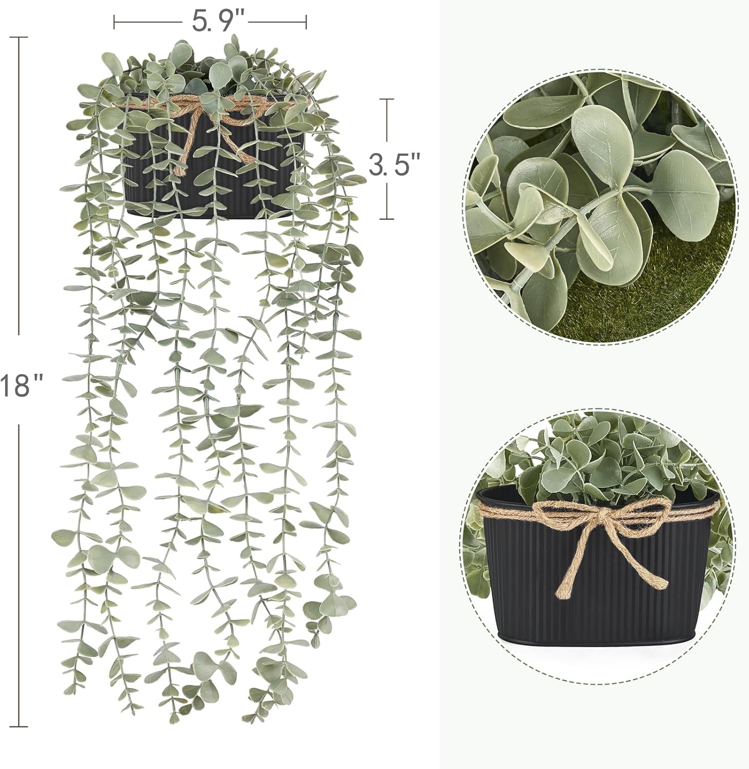 Mkono Fake Hanging Eucalyptus Plants in Galvanized Pots