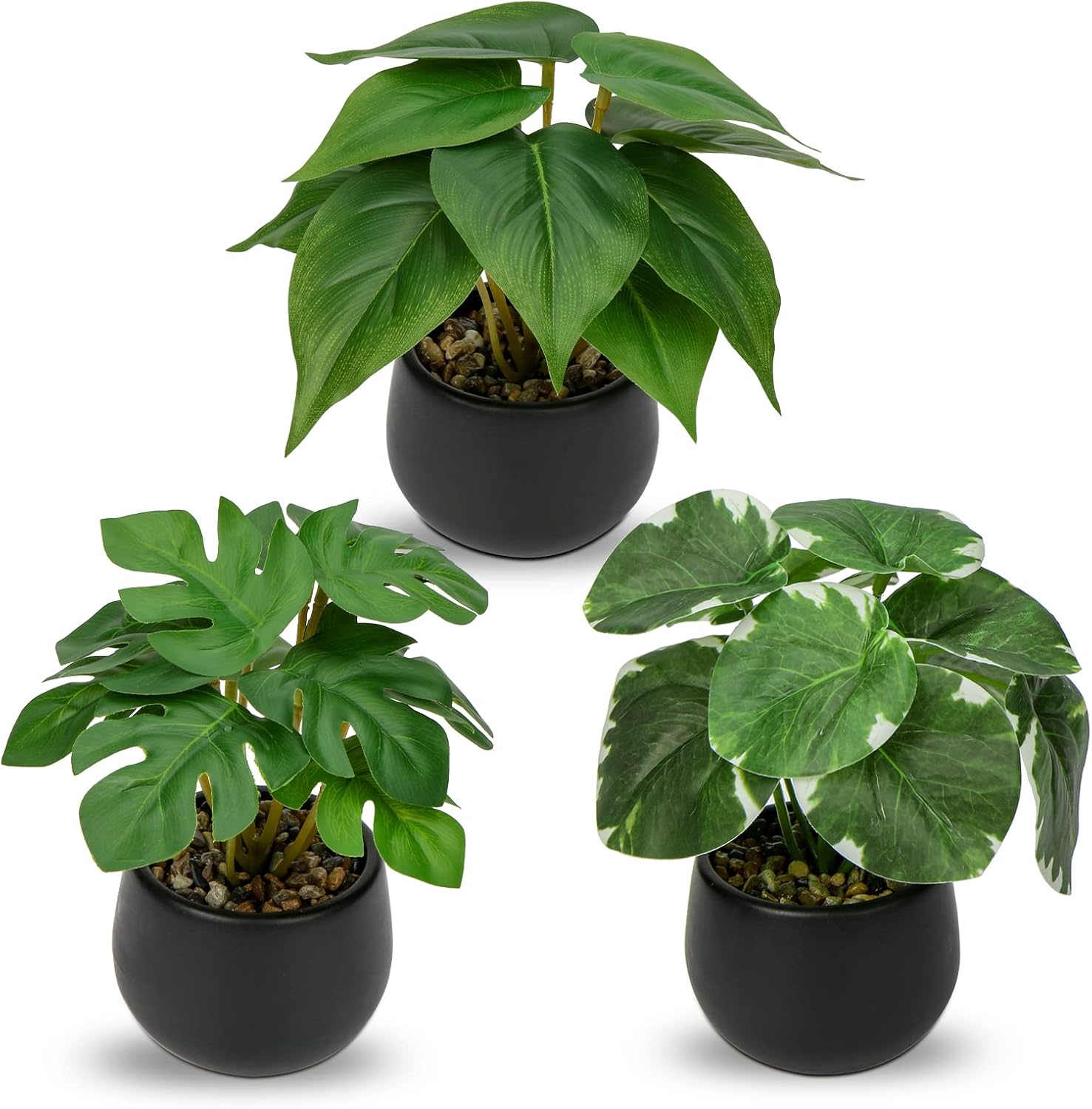 Briful 3PCS Artificial Plants in Black Ceramic Pots