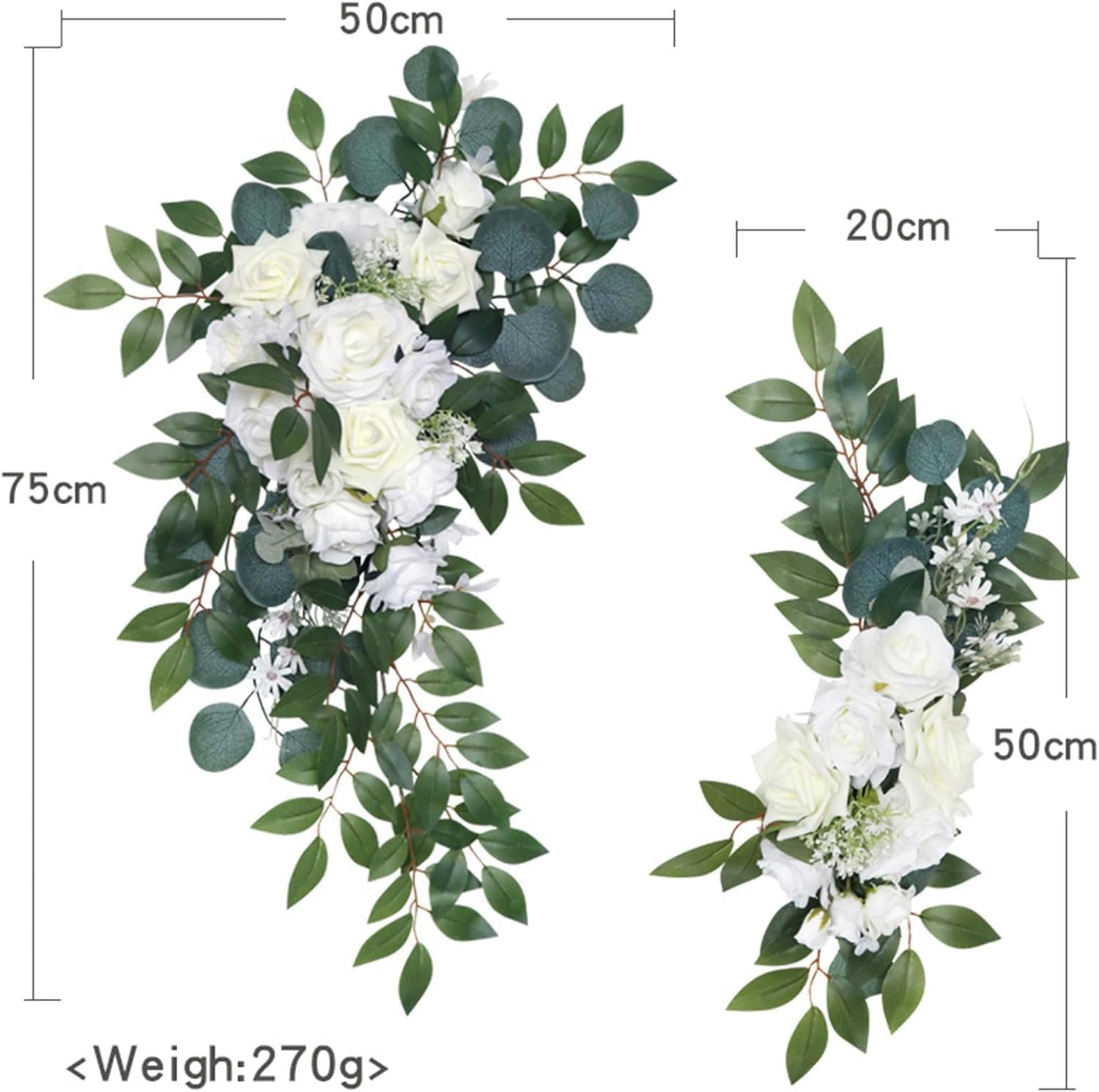 S_SSOY Artificial Wedding Arch Flowers 2 Pack White