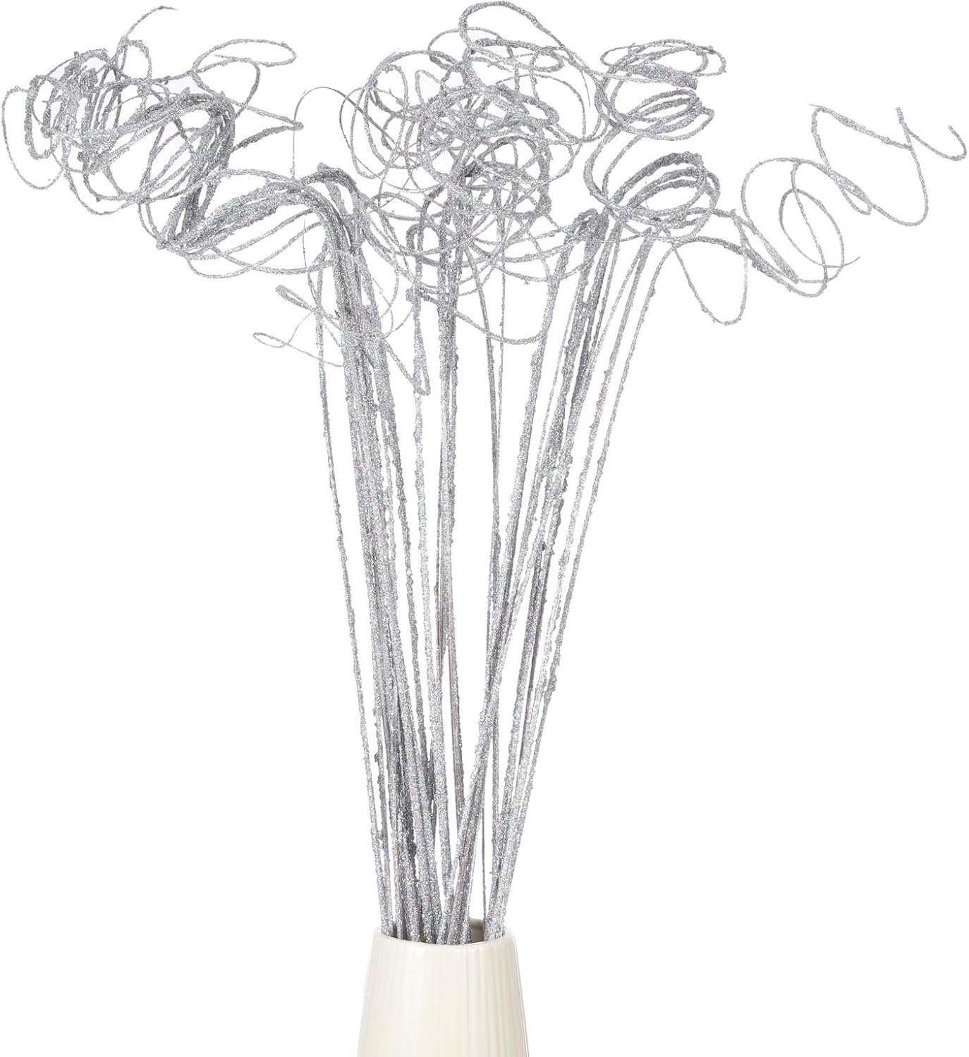 PATIKIL Glitter Curly Willow Branches 30 Pcs Silver
