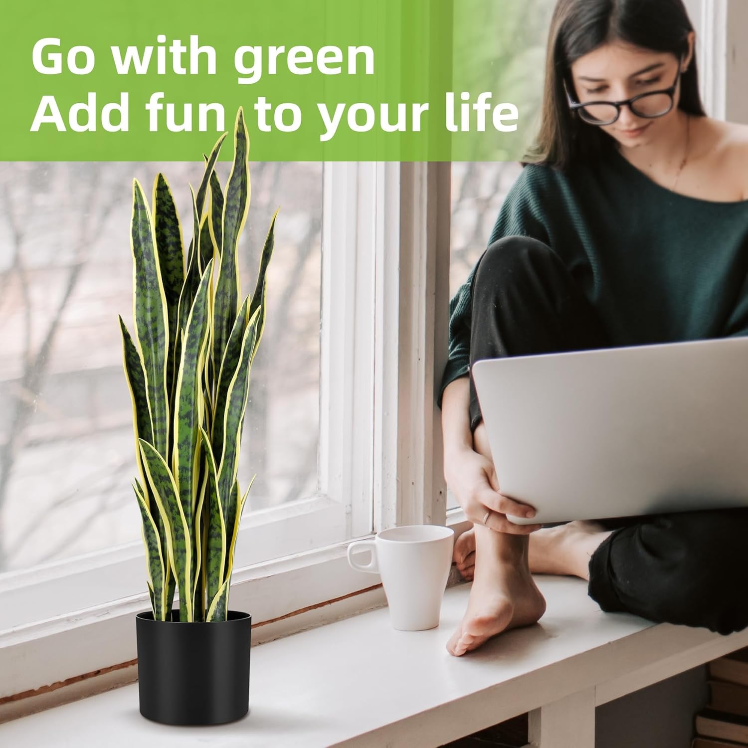 KOL 3ft 2PCS Artificial Snake Plant Yellow