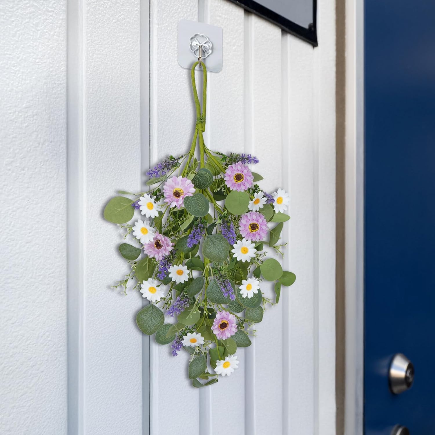 20 Inch Purple White Artificial Daisy Teardrop Swag