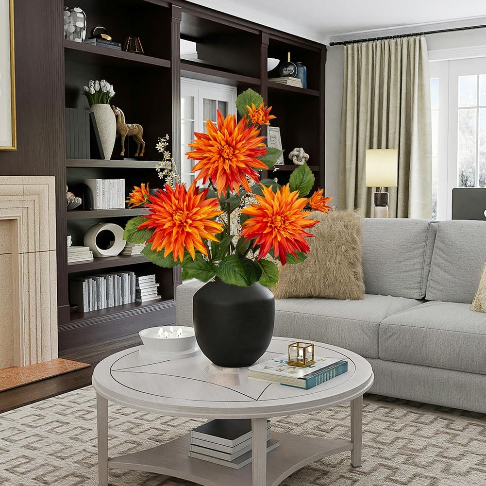 3Pcs Orange Artificial Dahlia Flowers Fall Decor