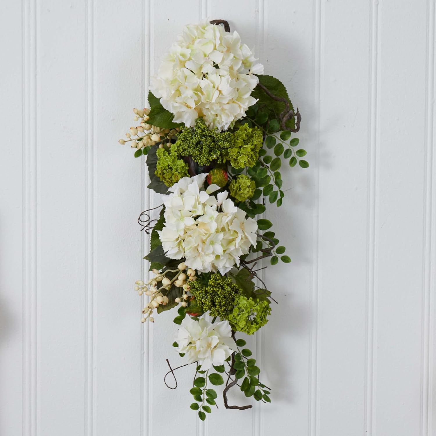 Nearly Natural 28in Hydrangea Teardrop White