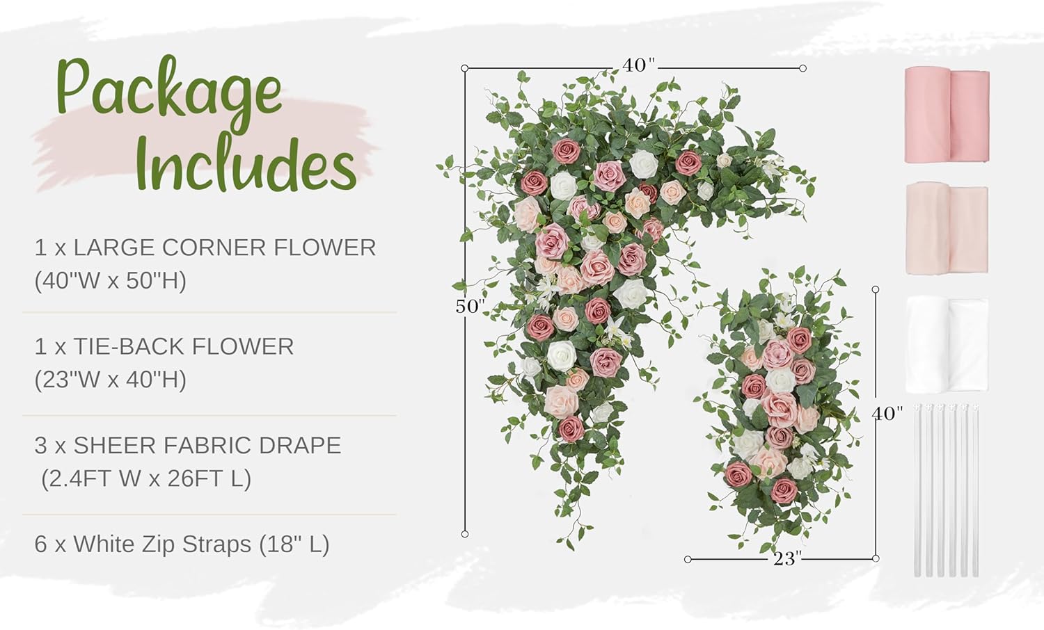 WEDFLOR Wedding Arch Flowers with Drapes Kit Pack of 5