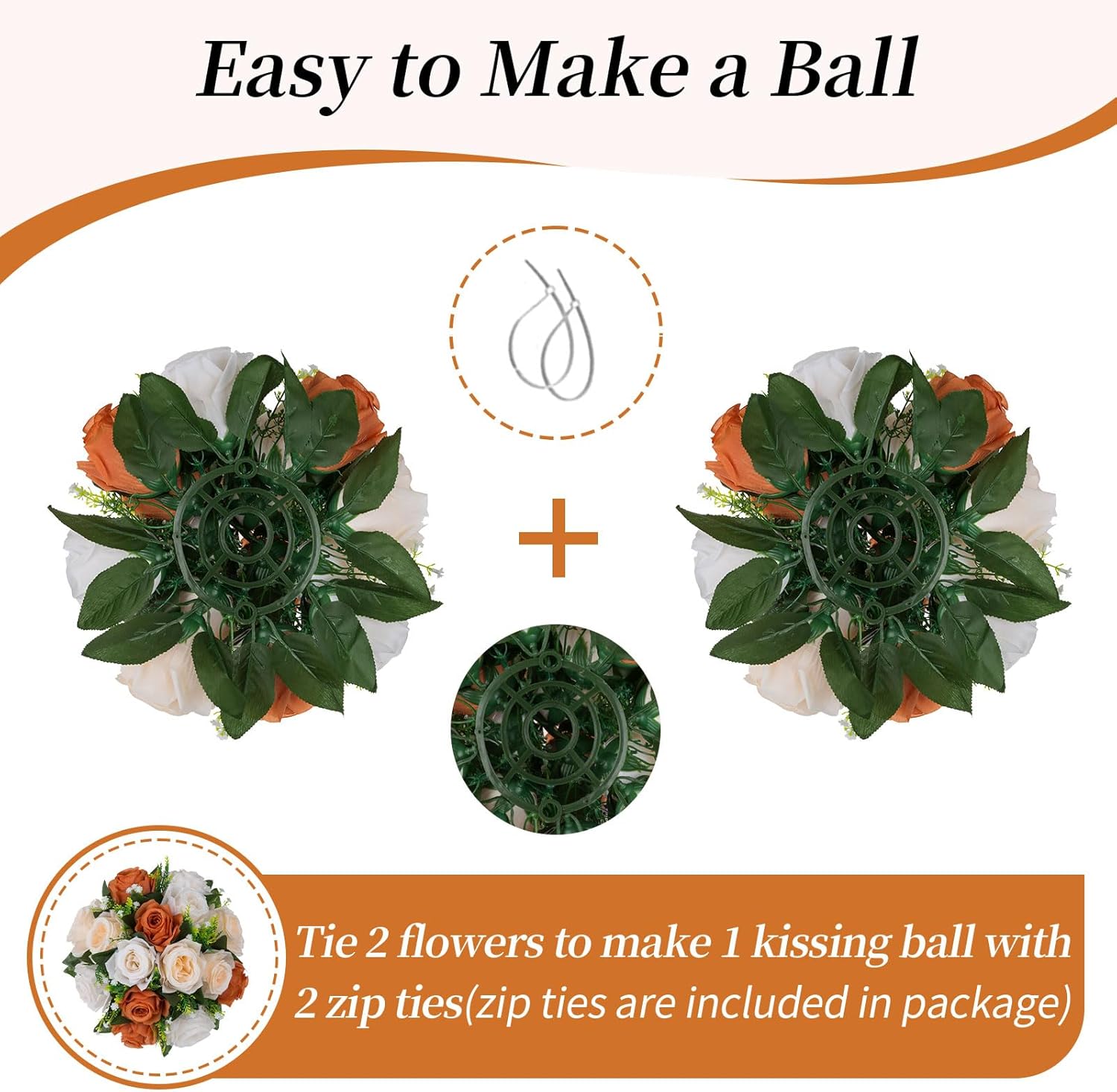 Blosmon Artificial Rose Kissing Balls 2 Pcs with Base for Wedding Centerpieces