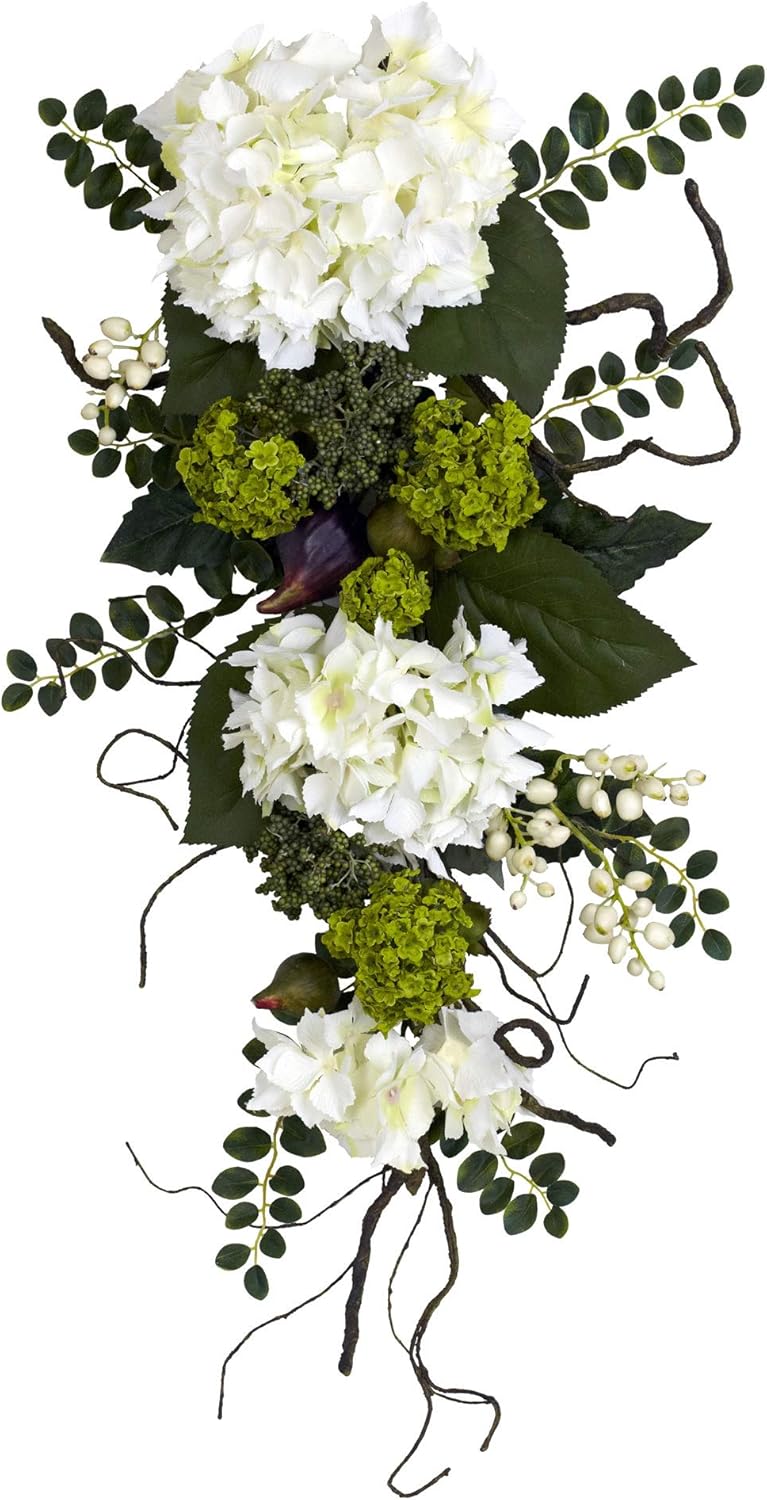 Nearly Natural 28in Hydrangea Teardrop White