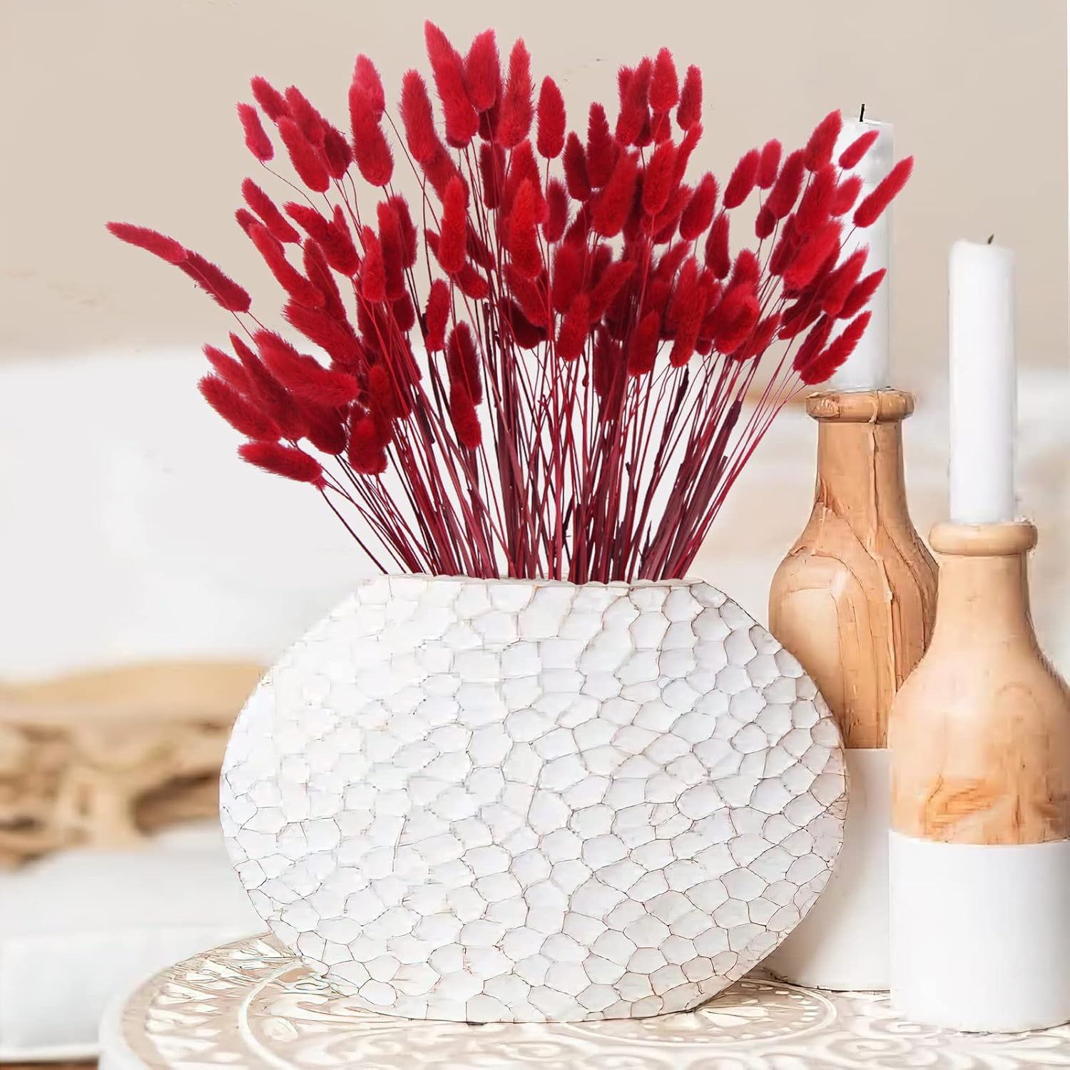 CISDUEO 120pcs Dried Red Bunny Tail Flowers
