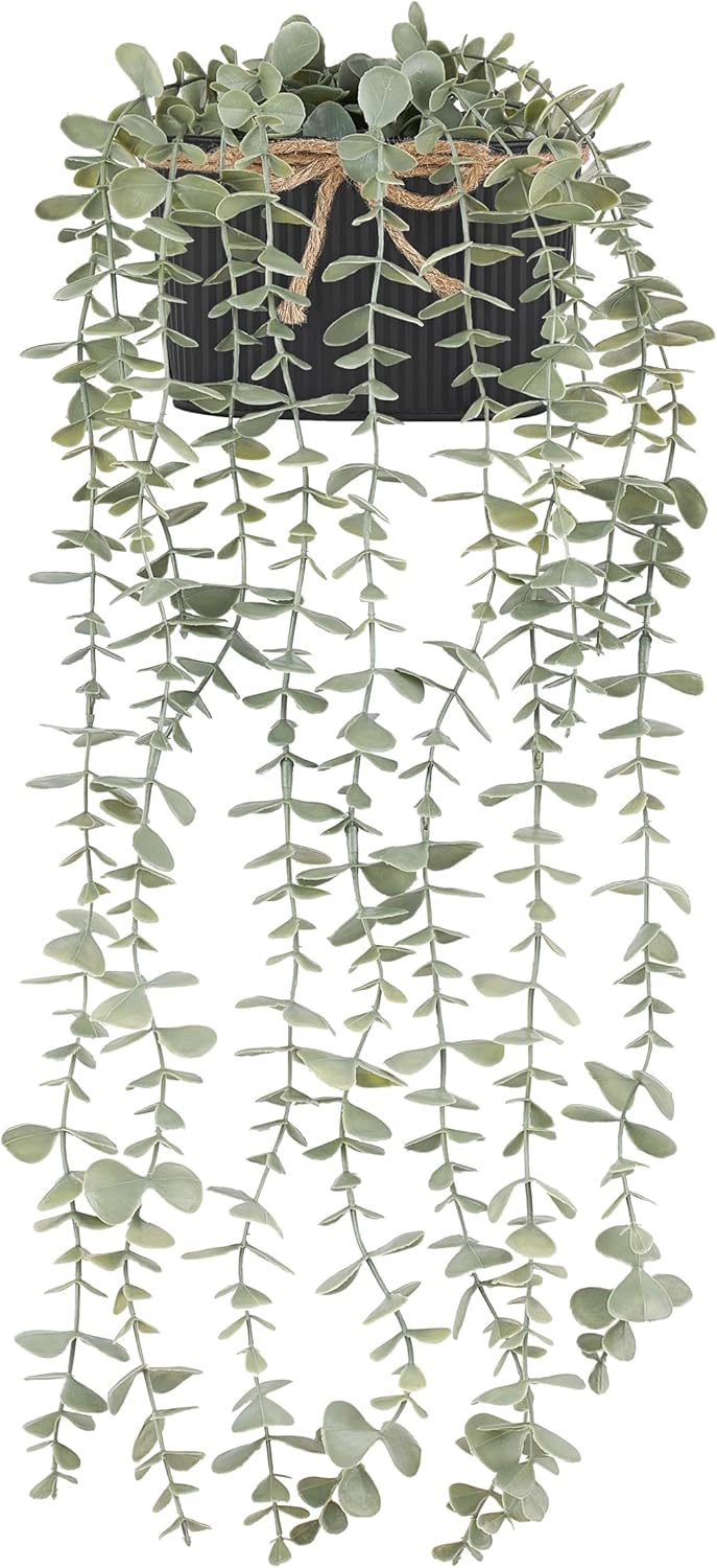 Mkono Fake Hanging Eucalyptus Plants in Galvanized Pots