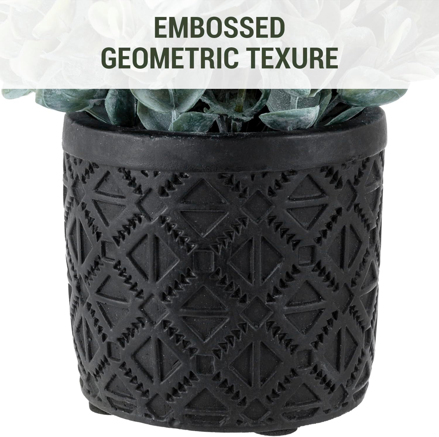 MyGift Artificial Eucalyptus Plant in Gray Concrete Pots with Geometric Pattern