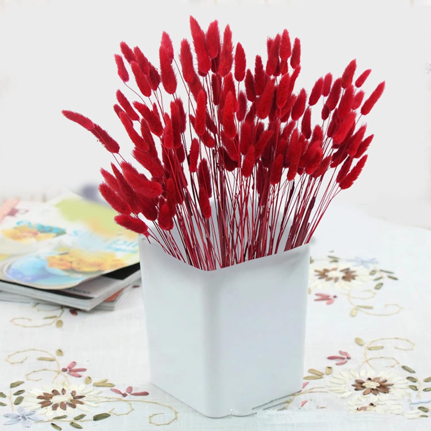 CISDUEO 120pcs Dried Red Bunny Tail Flowers
