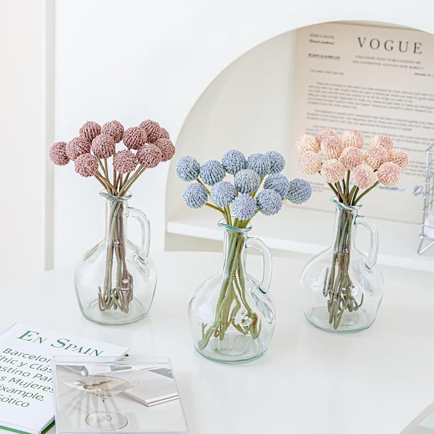 Lovmeety Dusty Blue Billy Balls Artificial Flowers 12 Pcs Set