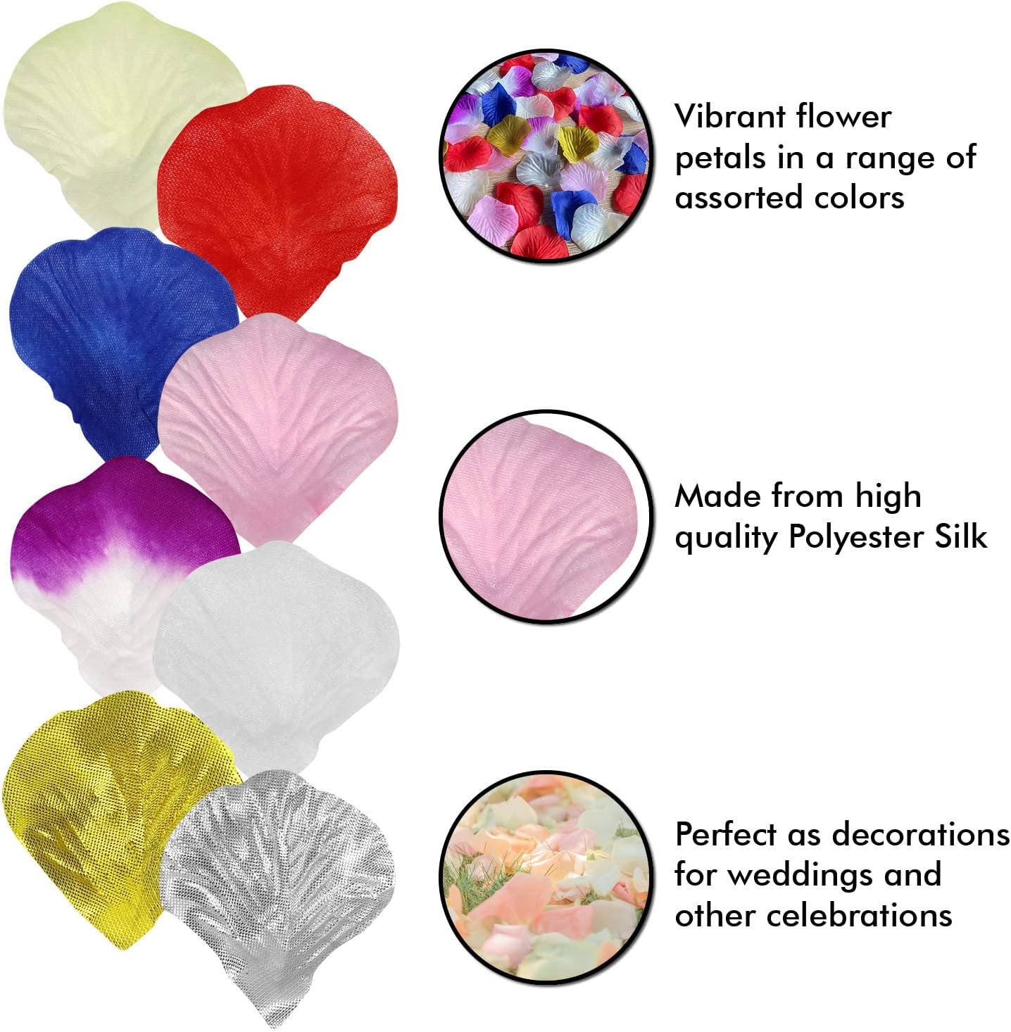 Millennial Essentials 1350 Pcs Artificial Silk Rose Petals Silver