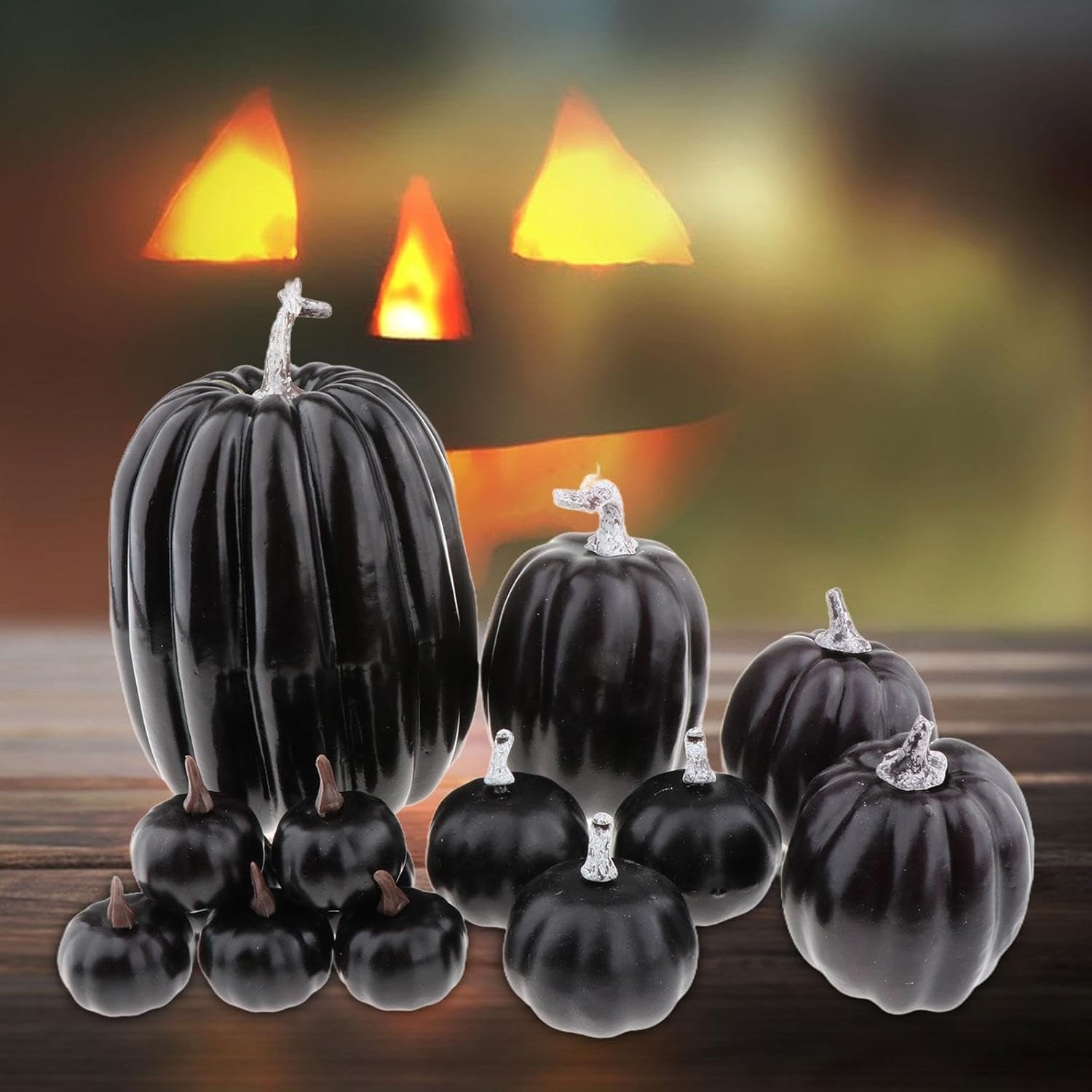 Fancyes Fake Pumpkins Foam Prop Set 14 Pieces Black