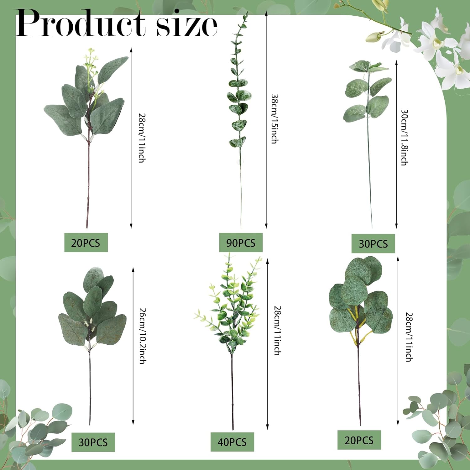 Ceenna 300 Pcs 6 Kinds Artificial Eucalyptus Greenery Bundle