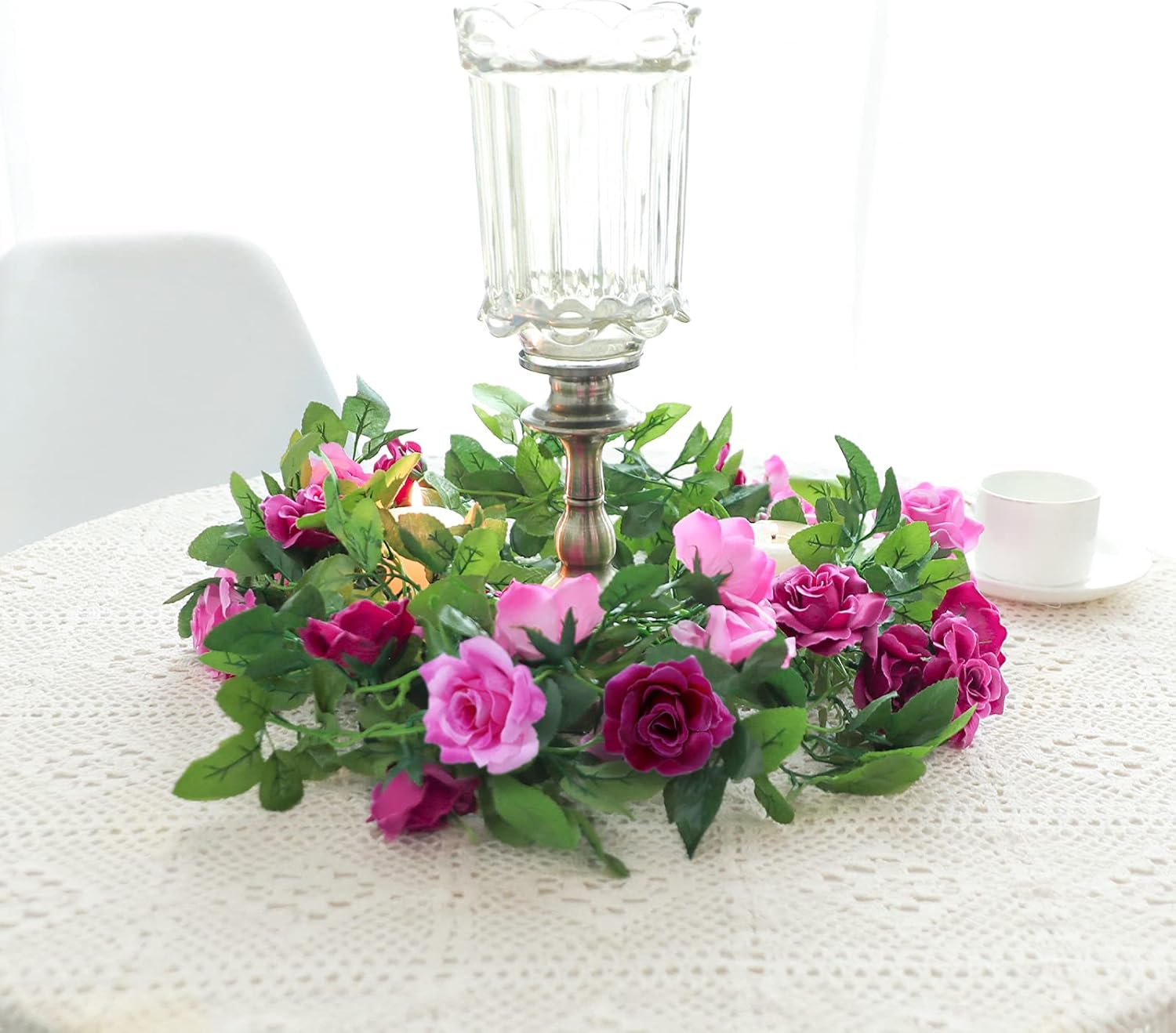 Floweroyal Artificial Flower Garland 2 Pack Fuchsia Rose Ivy