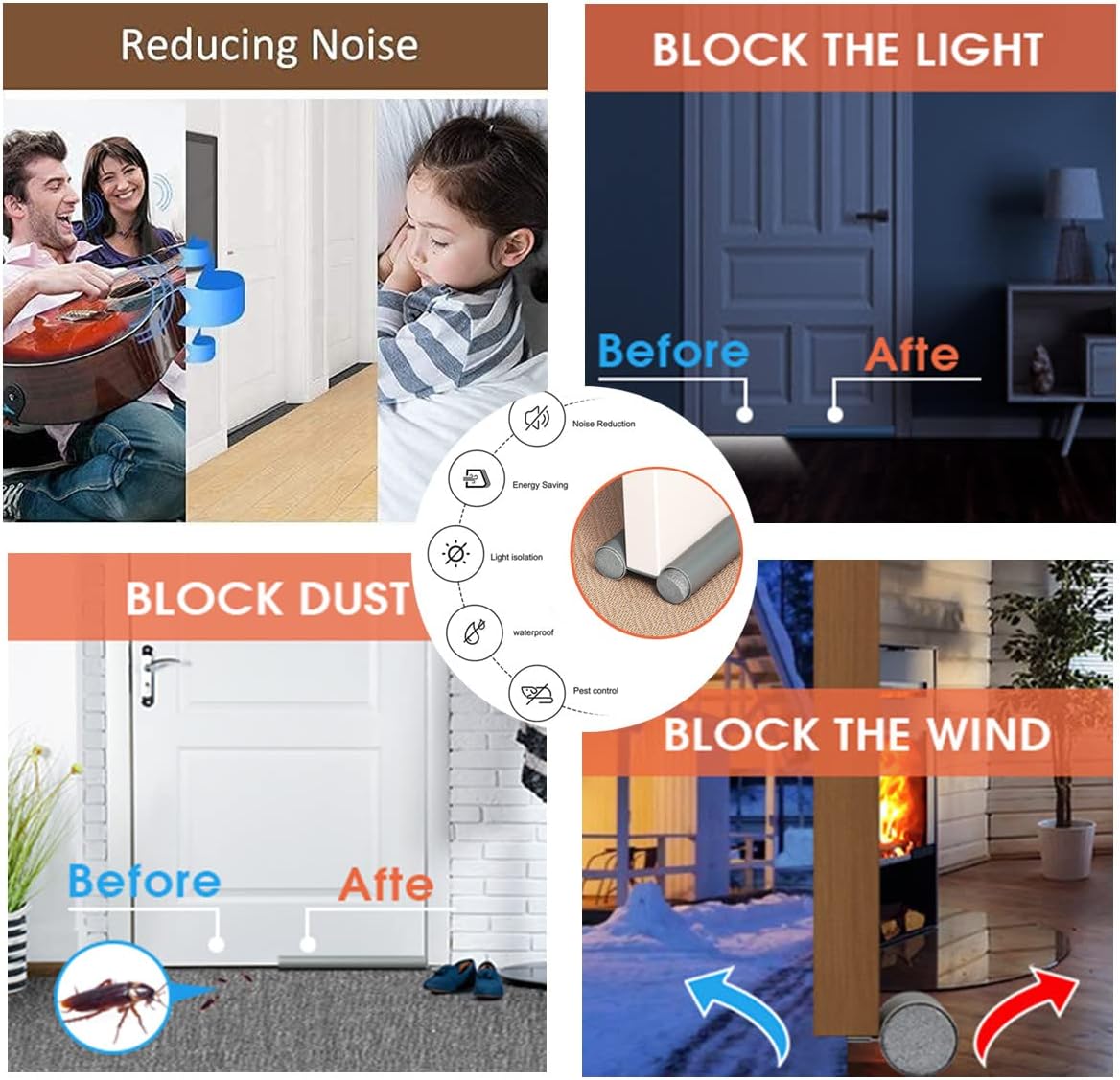 2PCS Door Draft Stopper Thermal Insulation Dustproof Cuttable Washable