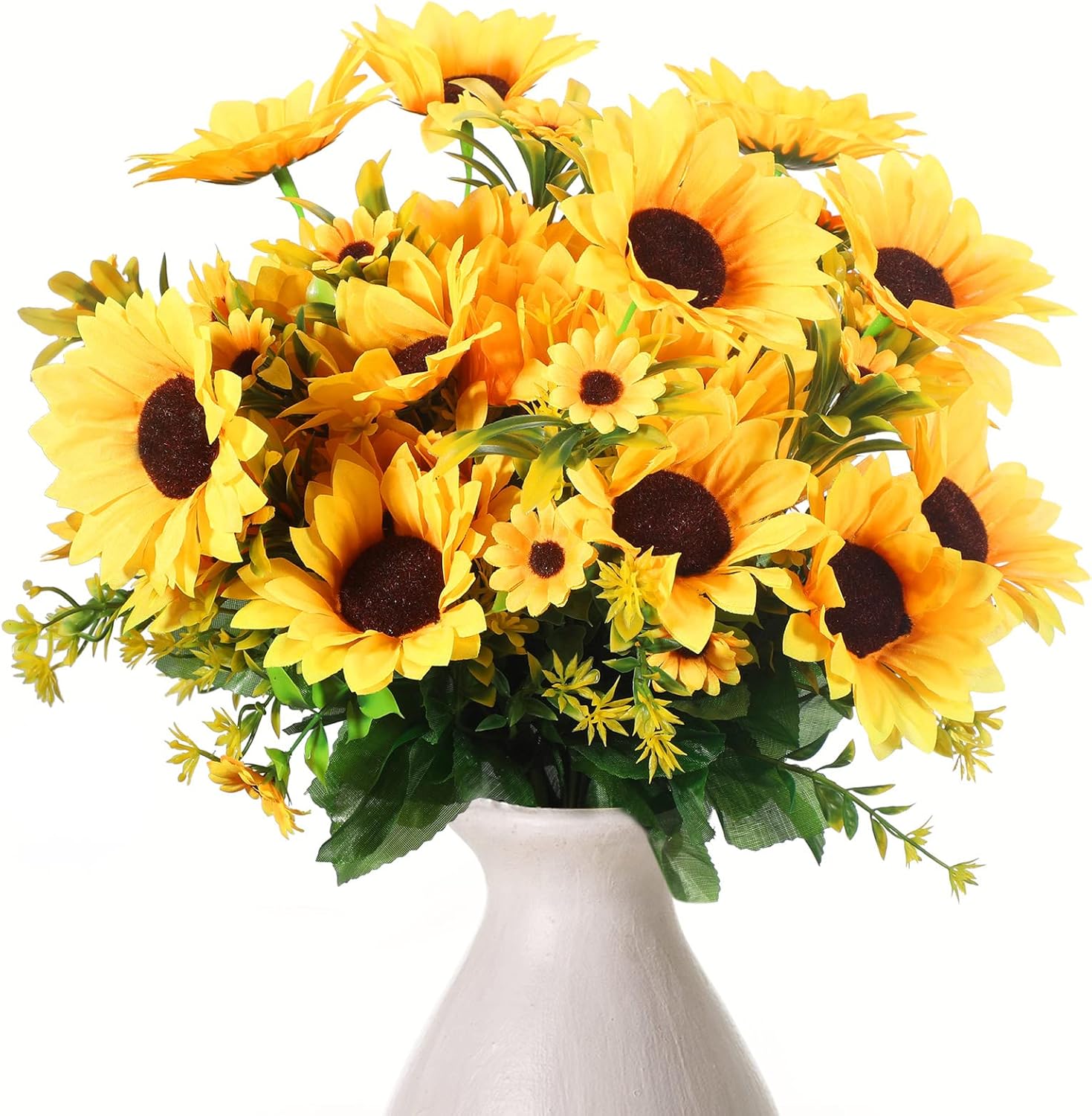 Jexine 16 Pack Artificial Sunflower Bouquets with Stems