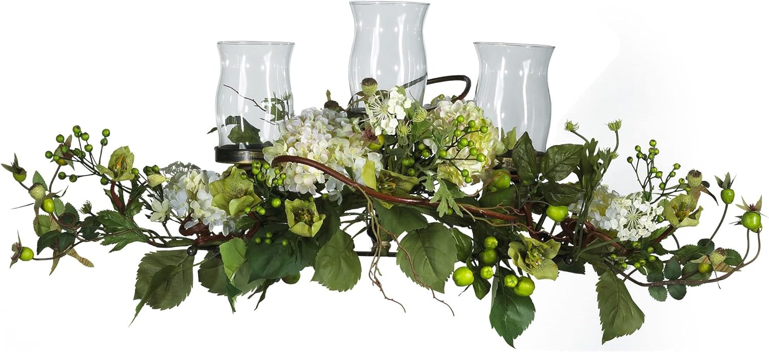 Nearly Natural 4634-CR Hydrangea Triple Centerpiece Cream