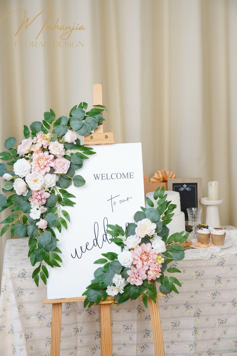 Wedding Sign Faux Flower Swag Pack of 2 Pink Decor