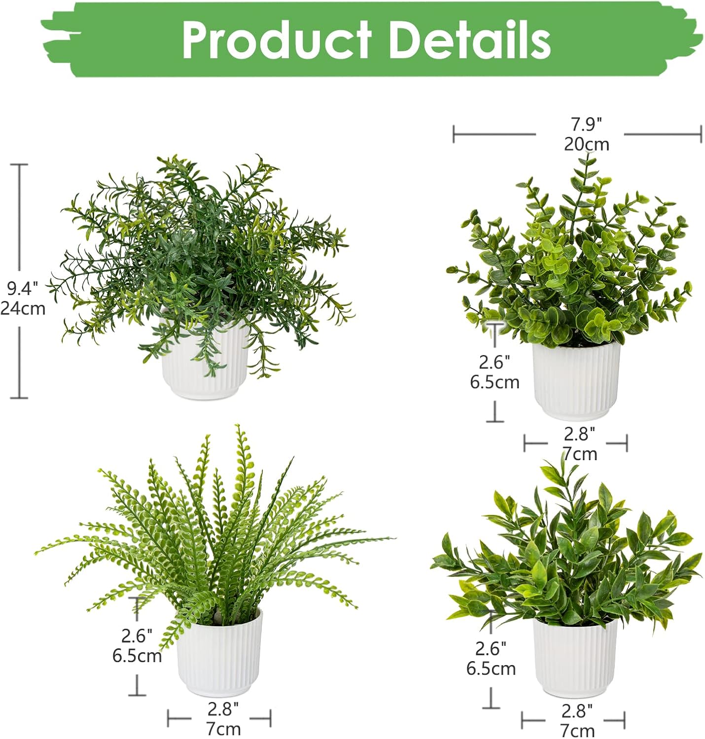 Hollyone 4 Pack Artificial Potted Plants Indoor Decor