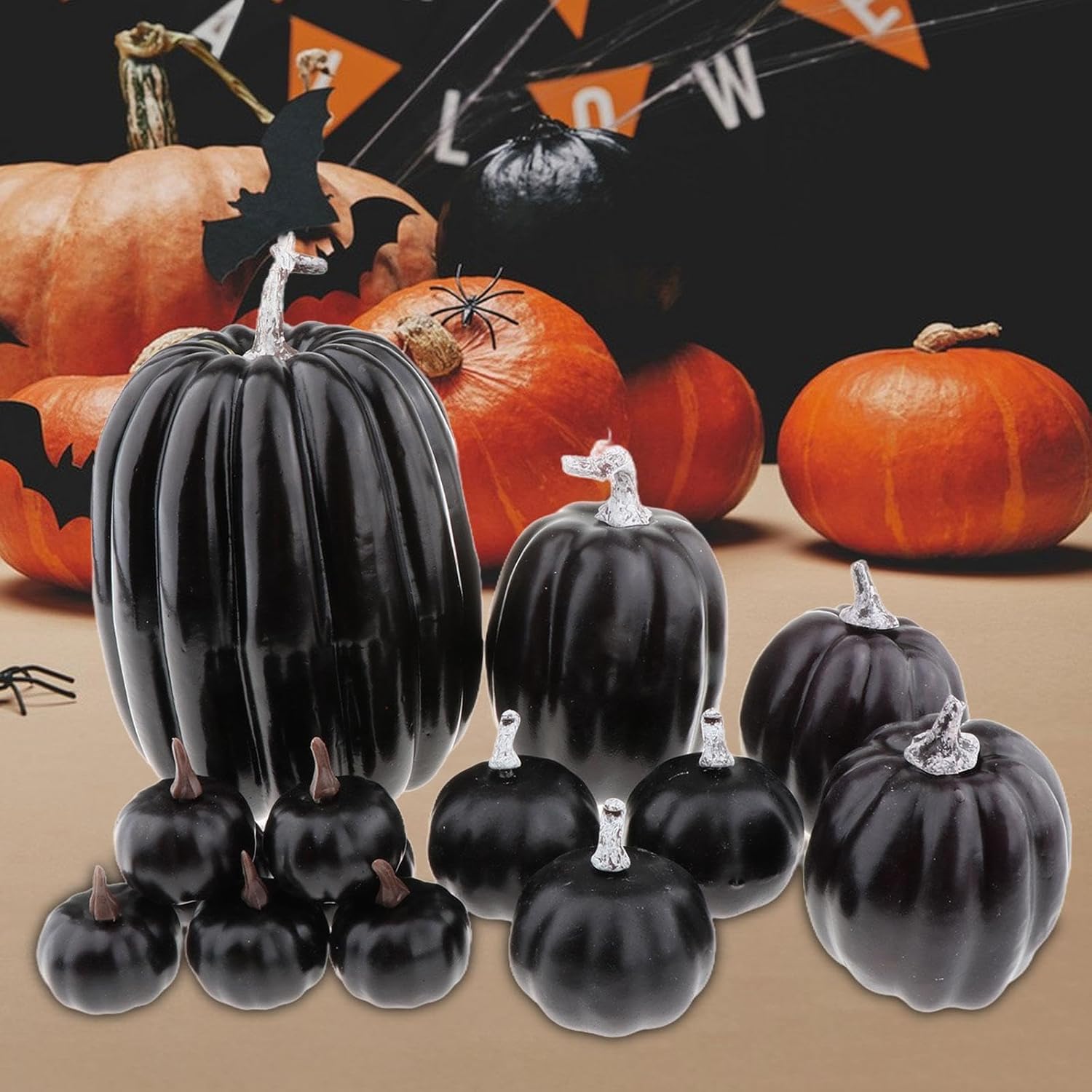 Fancyes Fake Pumpkins Foam Prop Set 14 Pieces Black