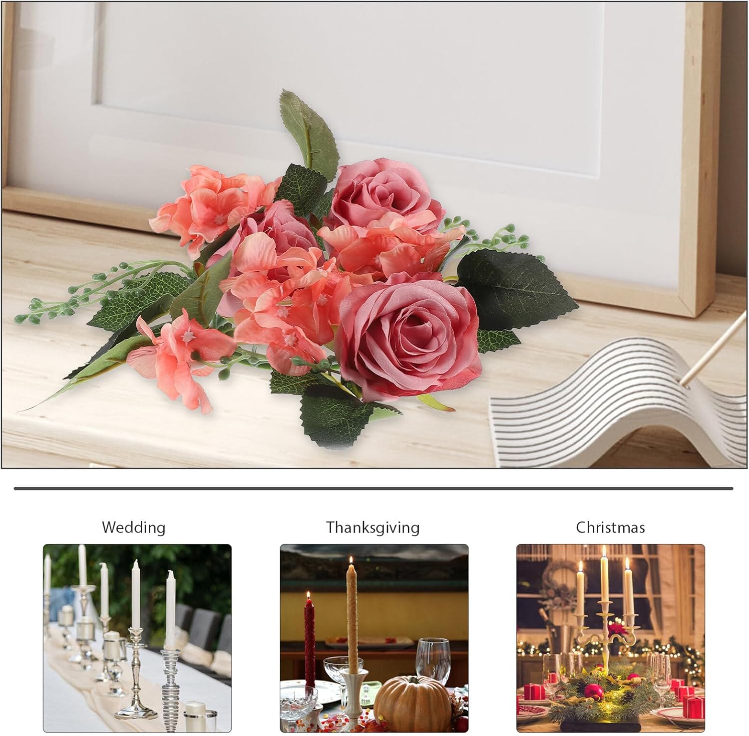 PRETYZOOM 3PCS Artificial Rose Candle Wreaths