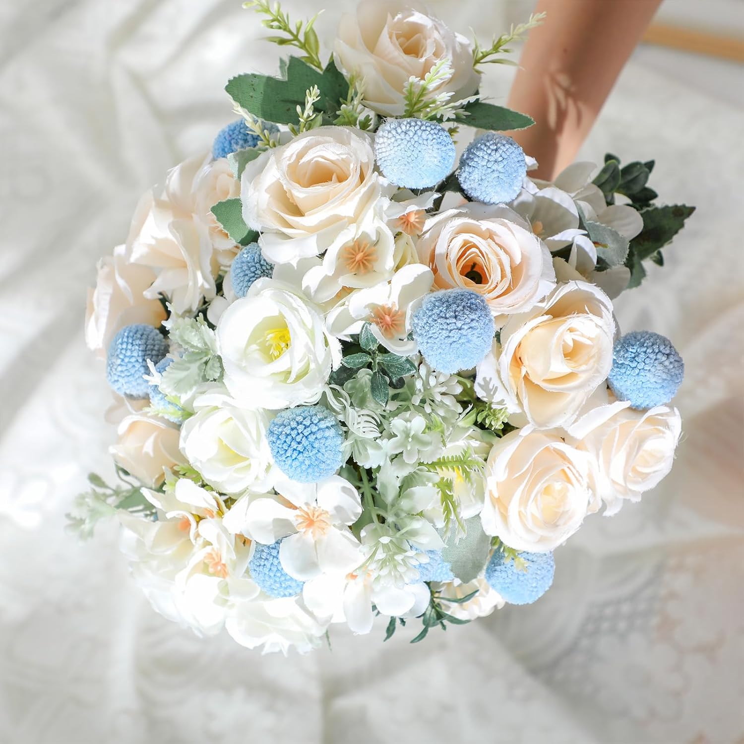 Janinka 40 Pcs Artificial Blue Billy Button Balls Flowers