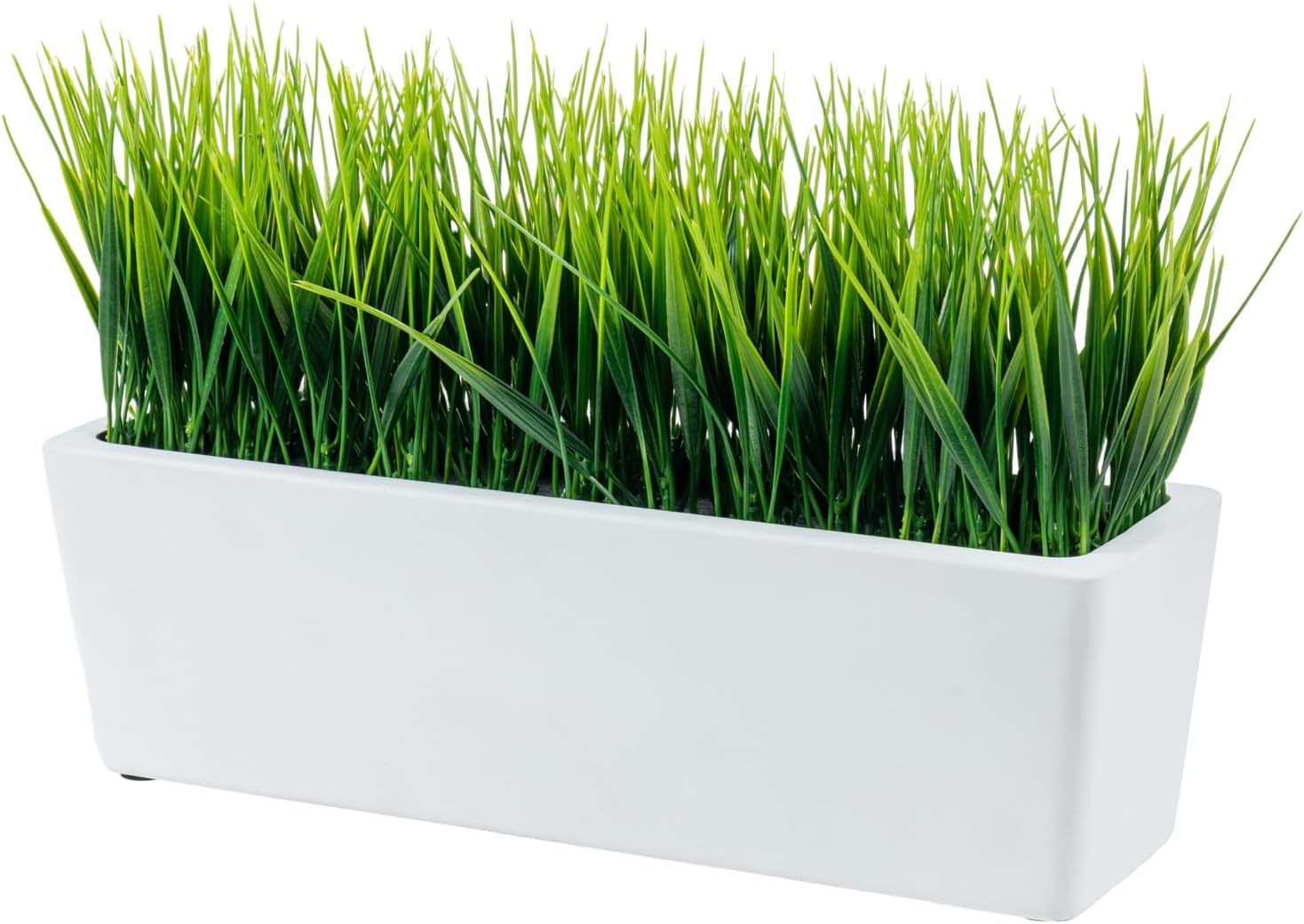 MyGift 14 Inch Artificial Green Grass in White Concrete Planter