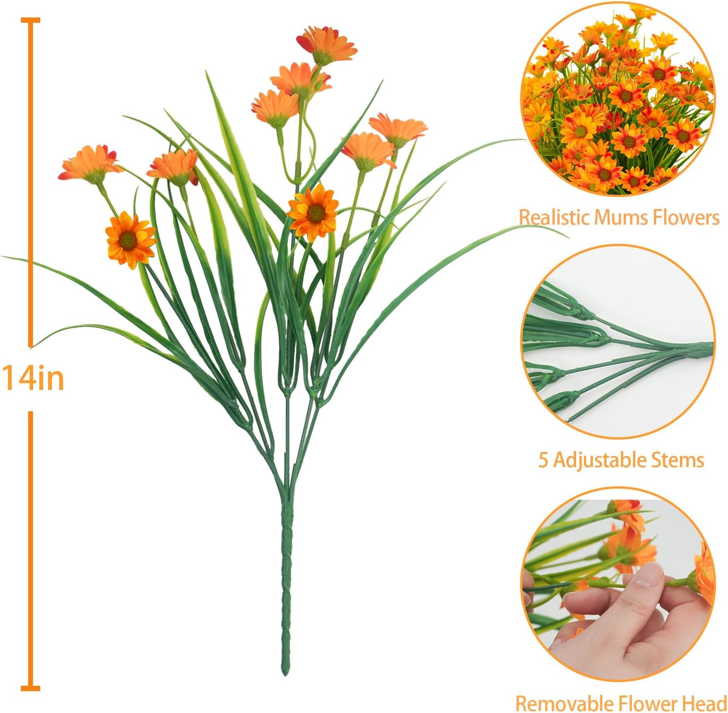 12 Bundles Artificial Fall Flowers Orange Daisy Mums