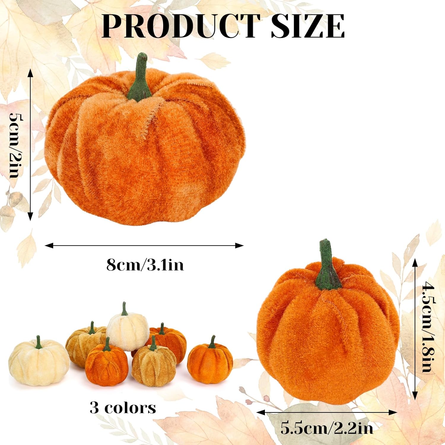 Whaline 12Pcs Velvet Pumpkin Artificial Decor 2 Sizes