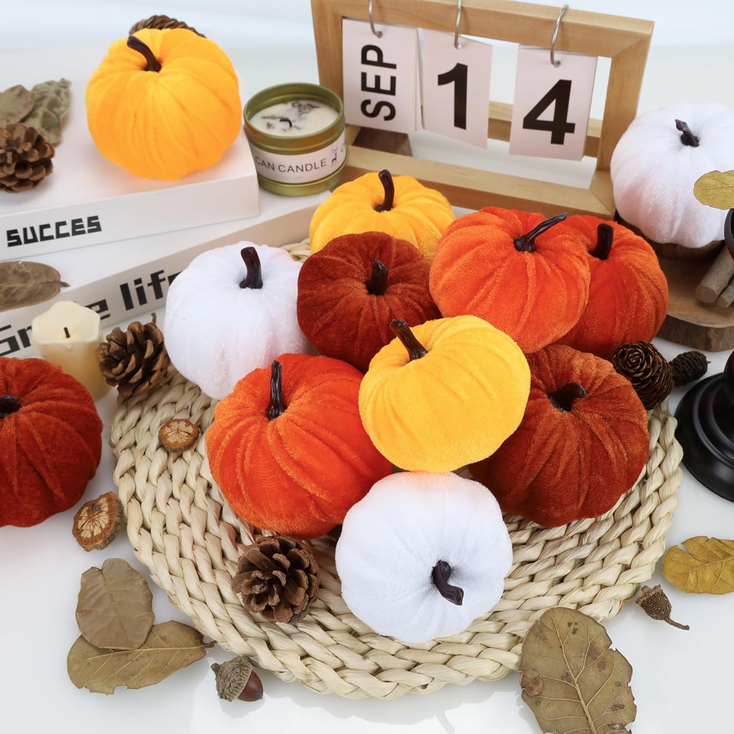SITUMEIZI 12 Pcs Velvet Foam Pumpkins for Fall Decor