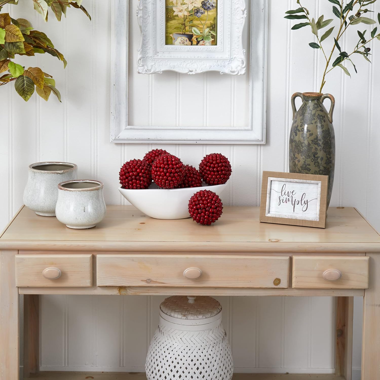 Nearly Natural 5 Inch Red Berry Ball Set of 6