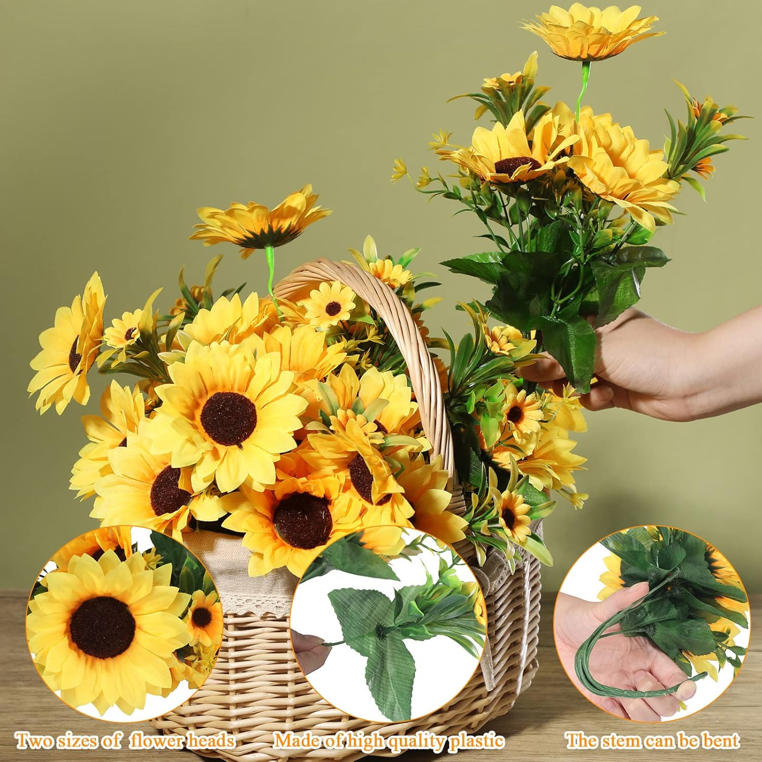 Jexine 16 Pack Artificial Sunflower Bouquets with Stems