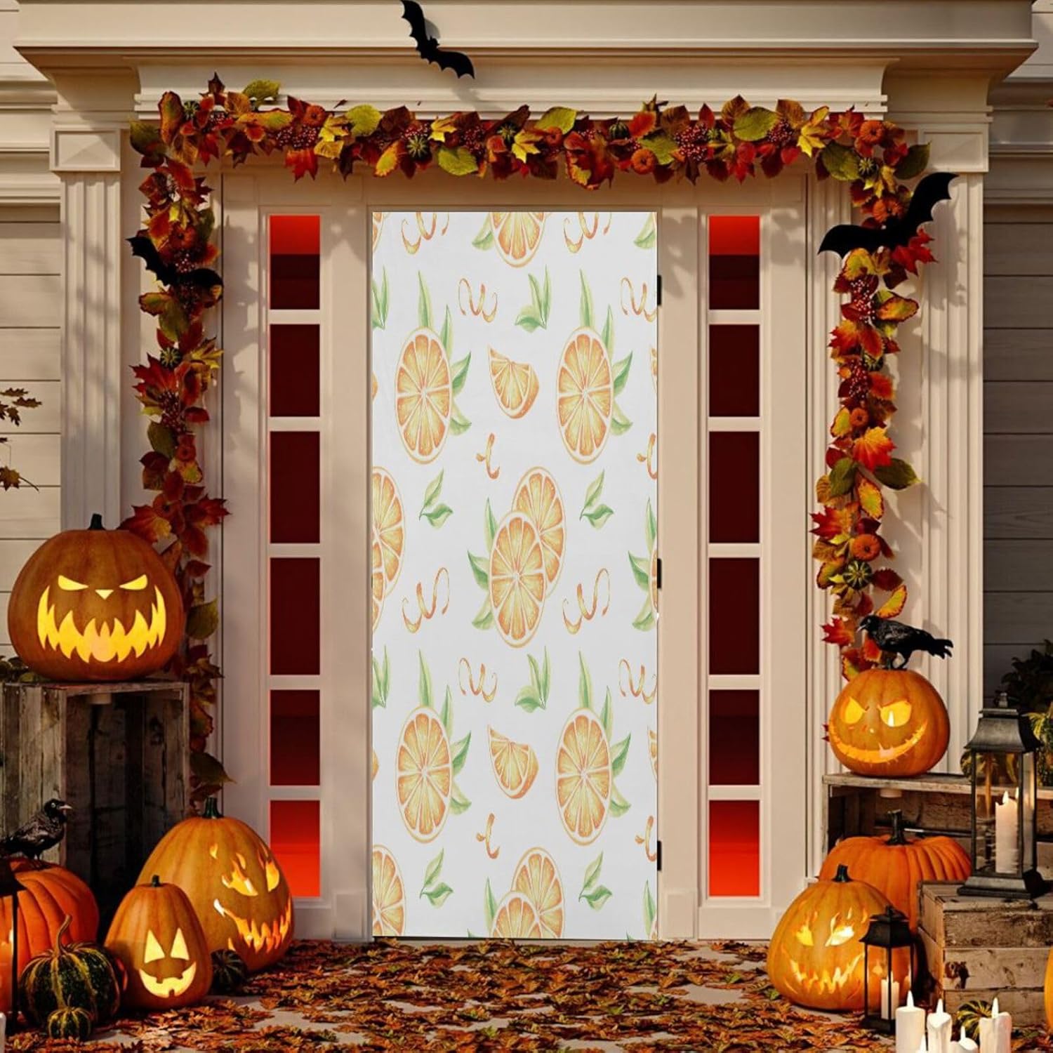 Susiyo Halloween Orange Door Cover Stretch Fabric