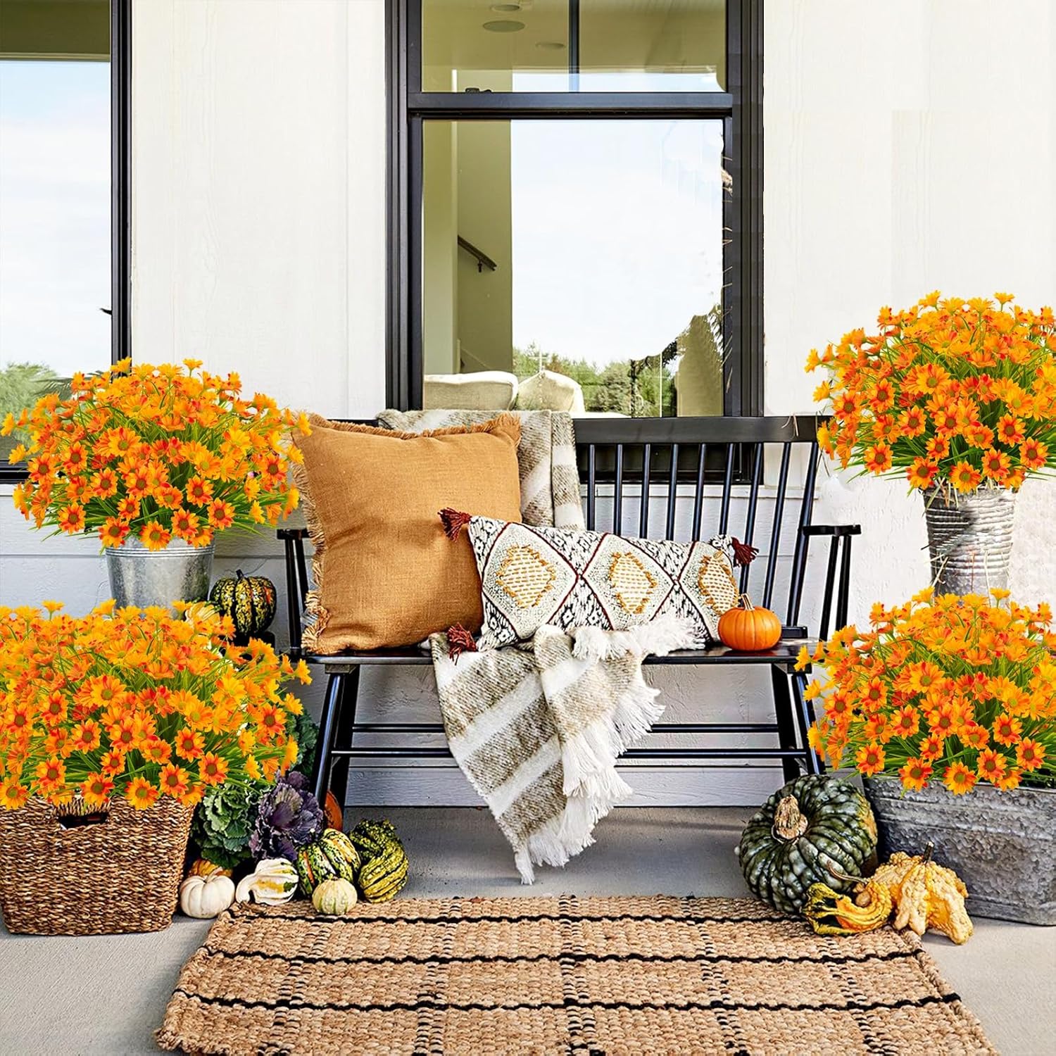 12 Bundles Artificial Fall Flowers Orange Daisy Mums