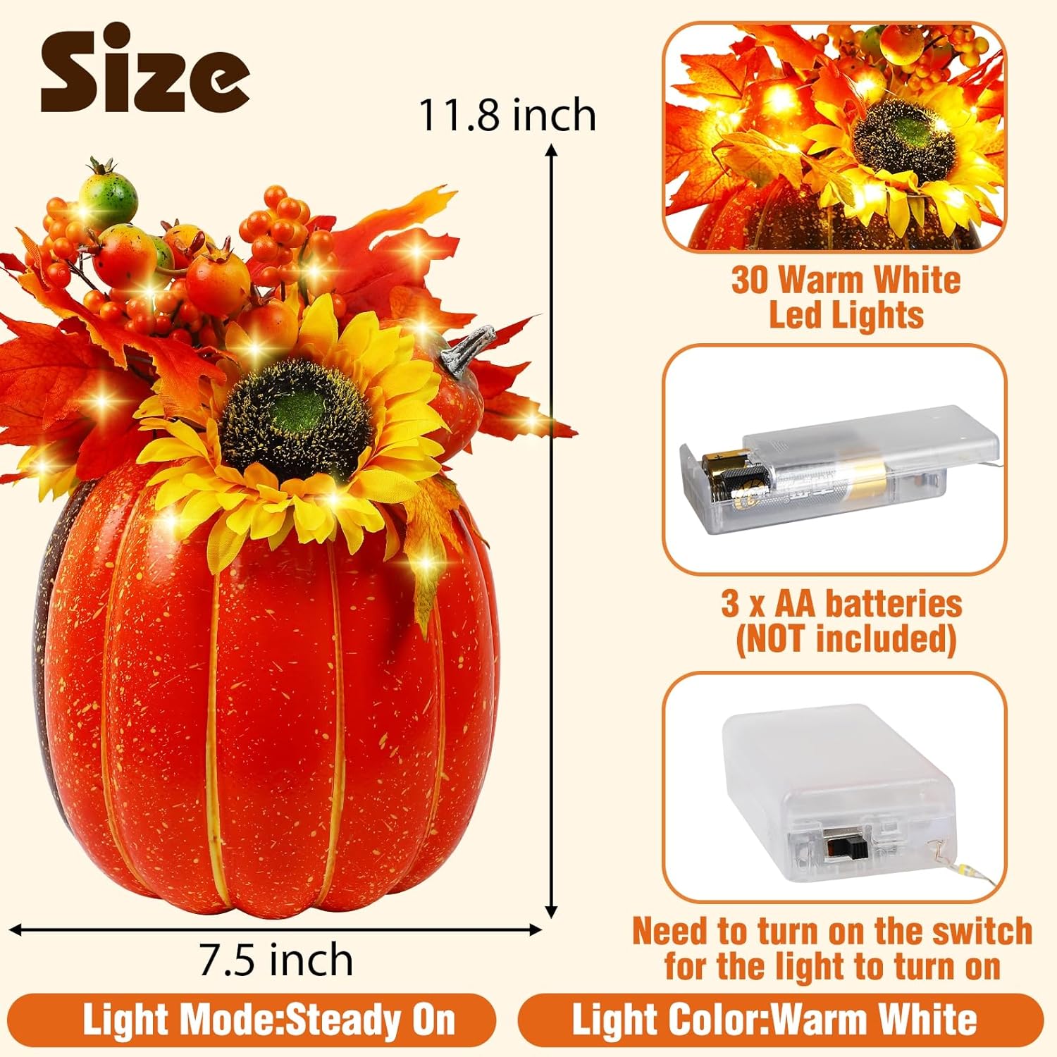 MorTime 11 Inch Lighted Pumpkin Decor