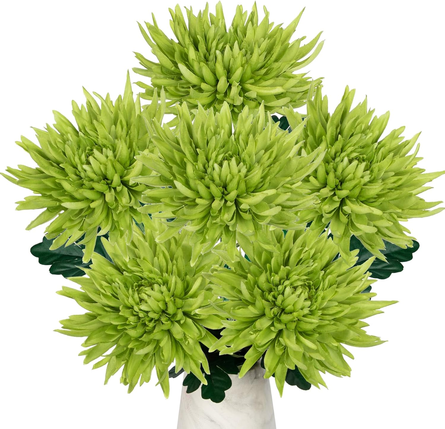 Hollyone 6Pcs Green Artificial Mums Flowers