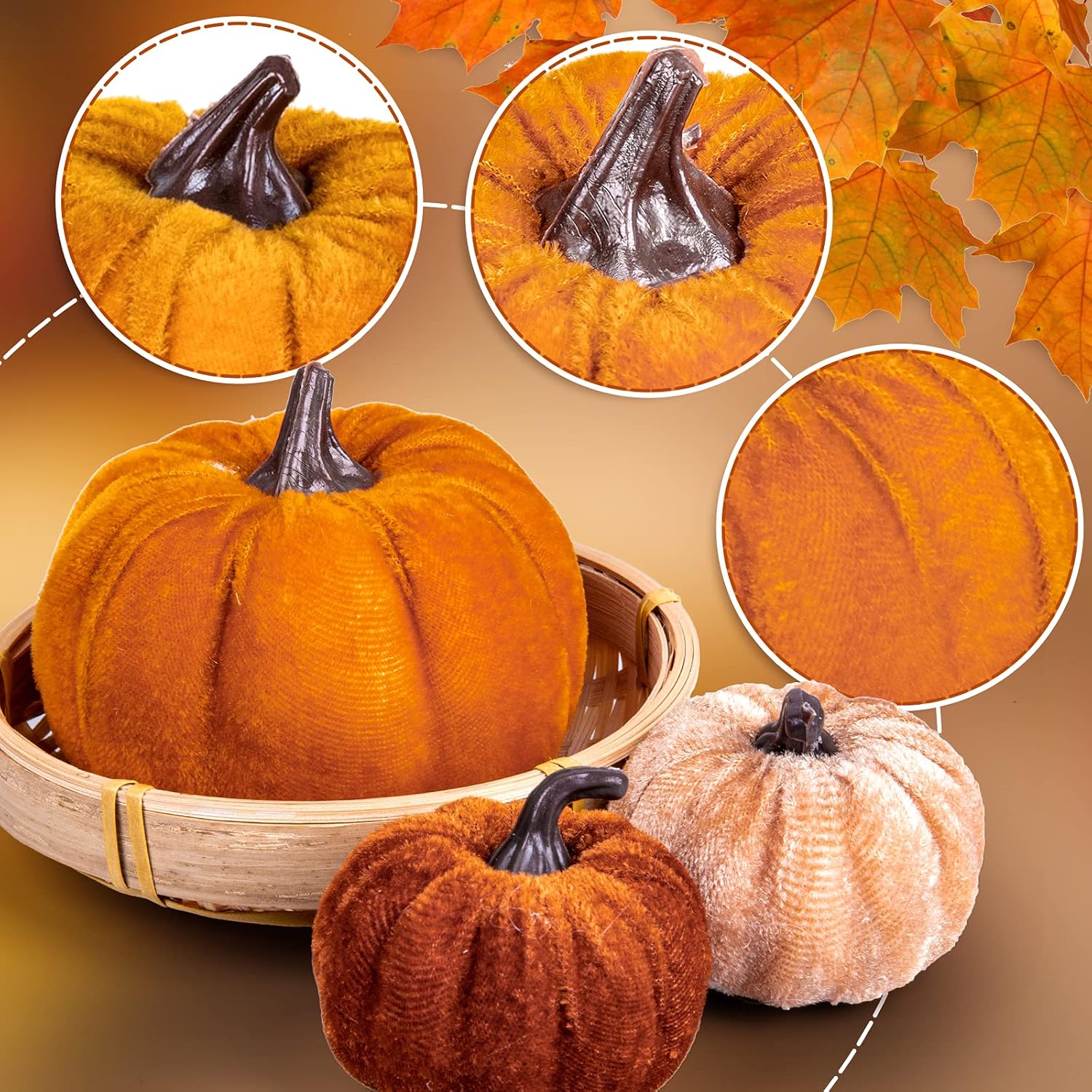 Whaline 12Pcs Fall Artificial Pumpkins 3 Sizes