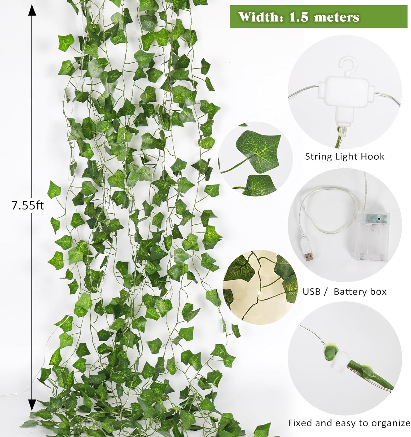 RECUTMS Vines with Lights 59 Inch Wall Garland