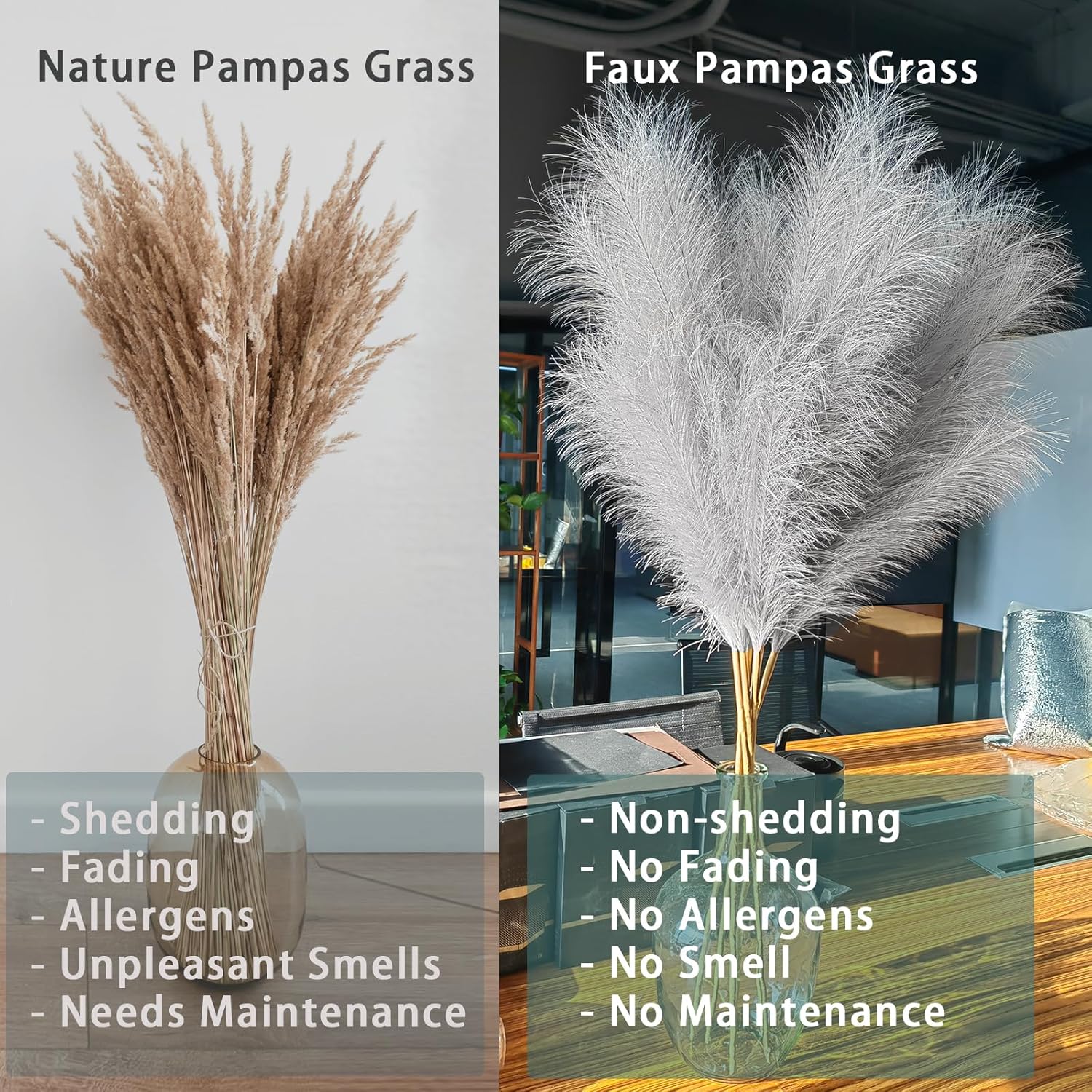38 Inch 10 Stems Faux Pampas Grass - Grey