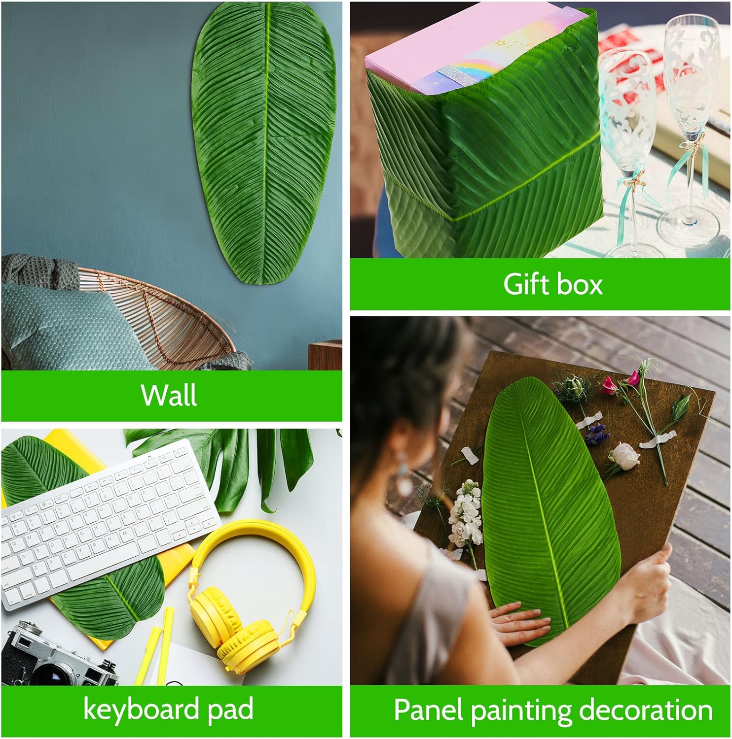 Jexine 8 Pcs Artificial Banana Leaves for Decor