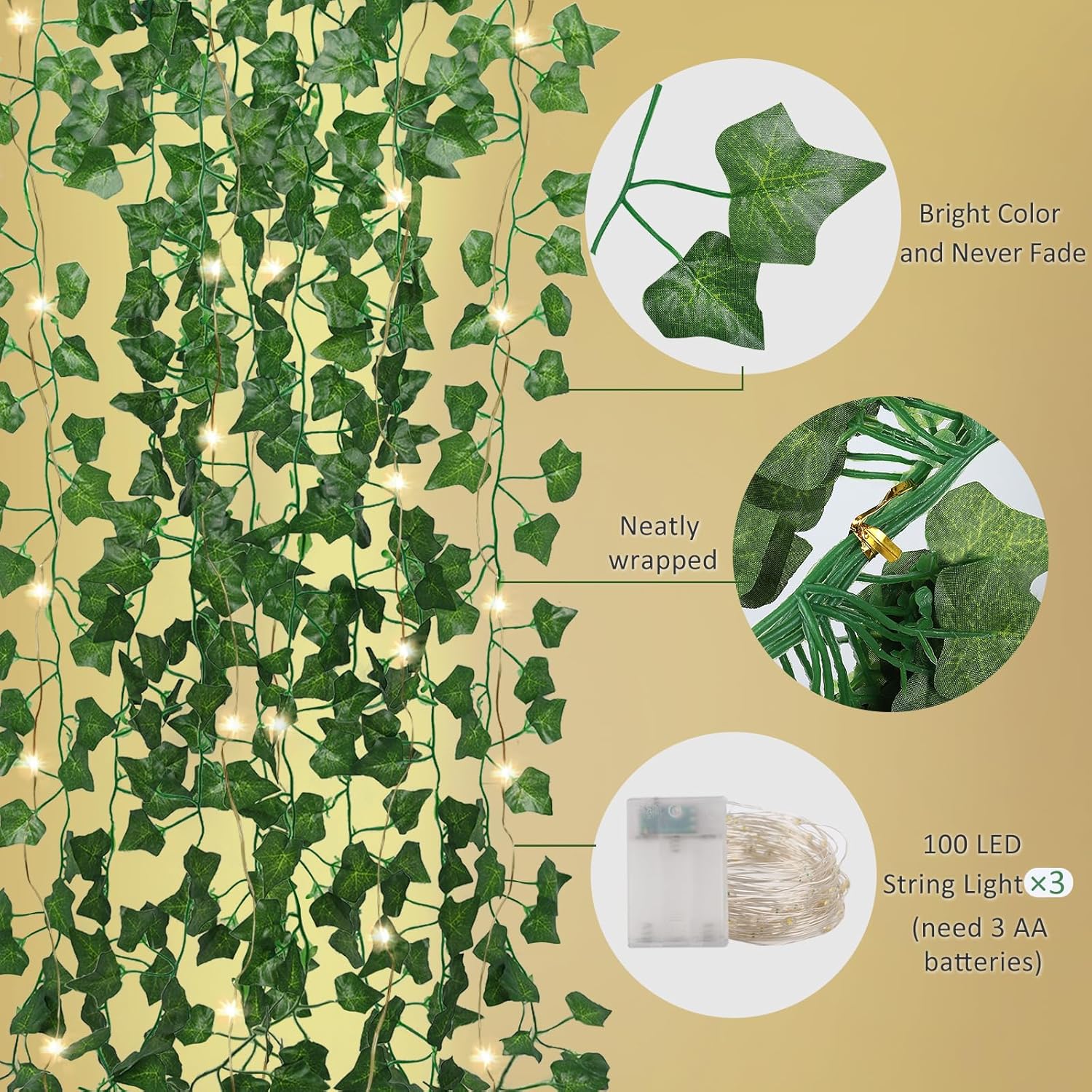 RECUTMS Artificial Ivy Vines 250 FT 36 Pack LED Light Garland