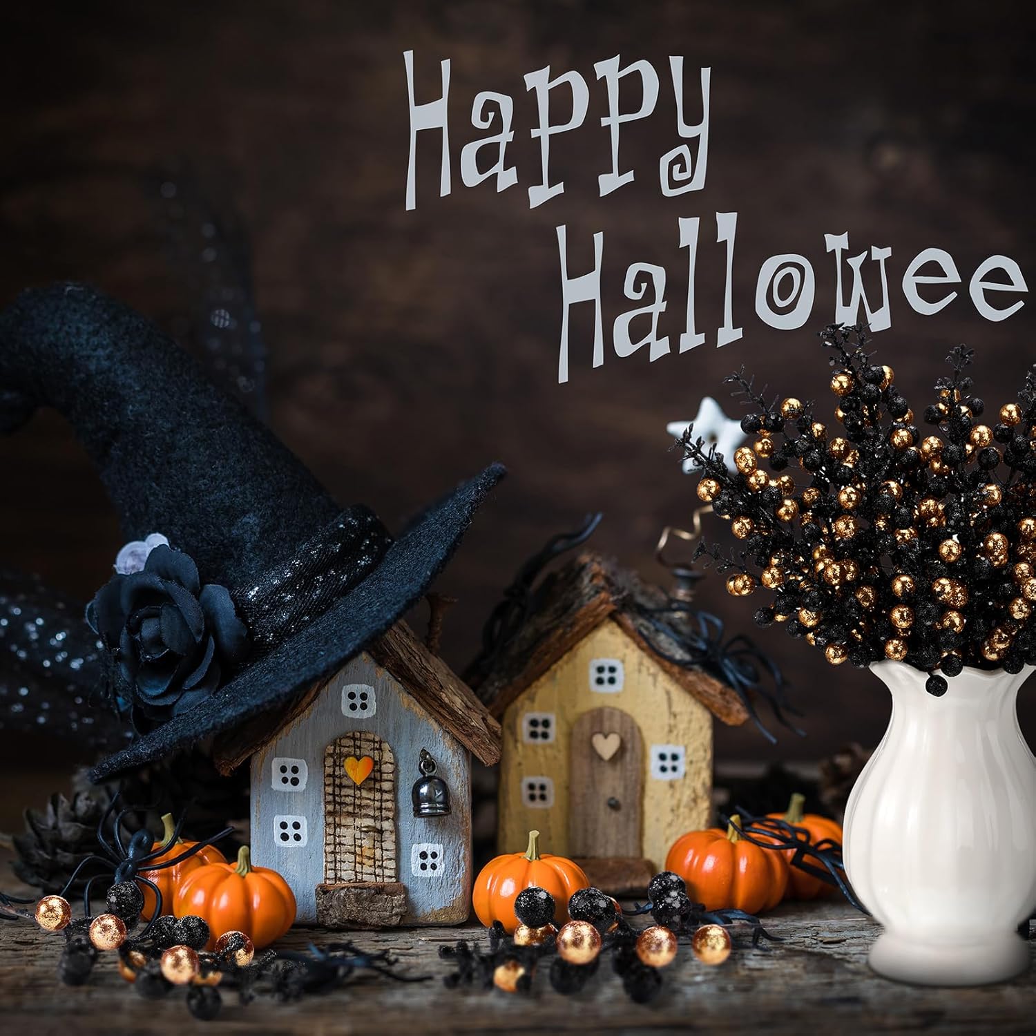 48 Pcs Halloween Glitter Berry Stem Decor