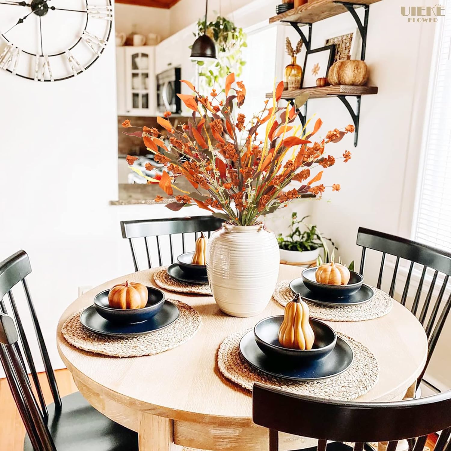 Uieke 2PCS Artificial Fall Flowers with Small Pumpkin